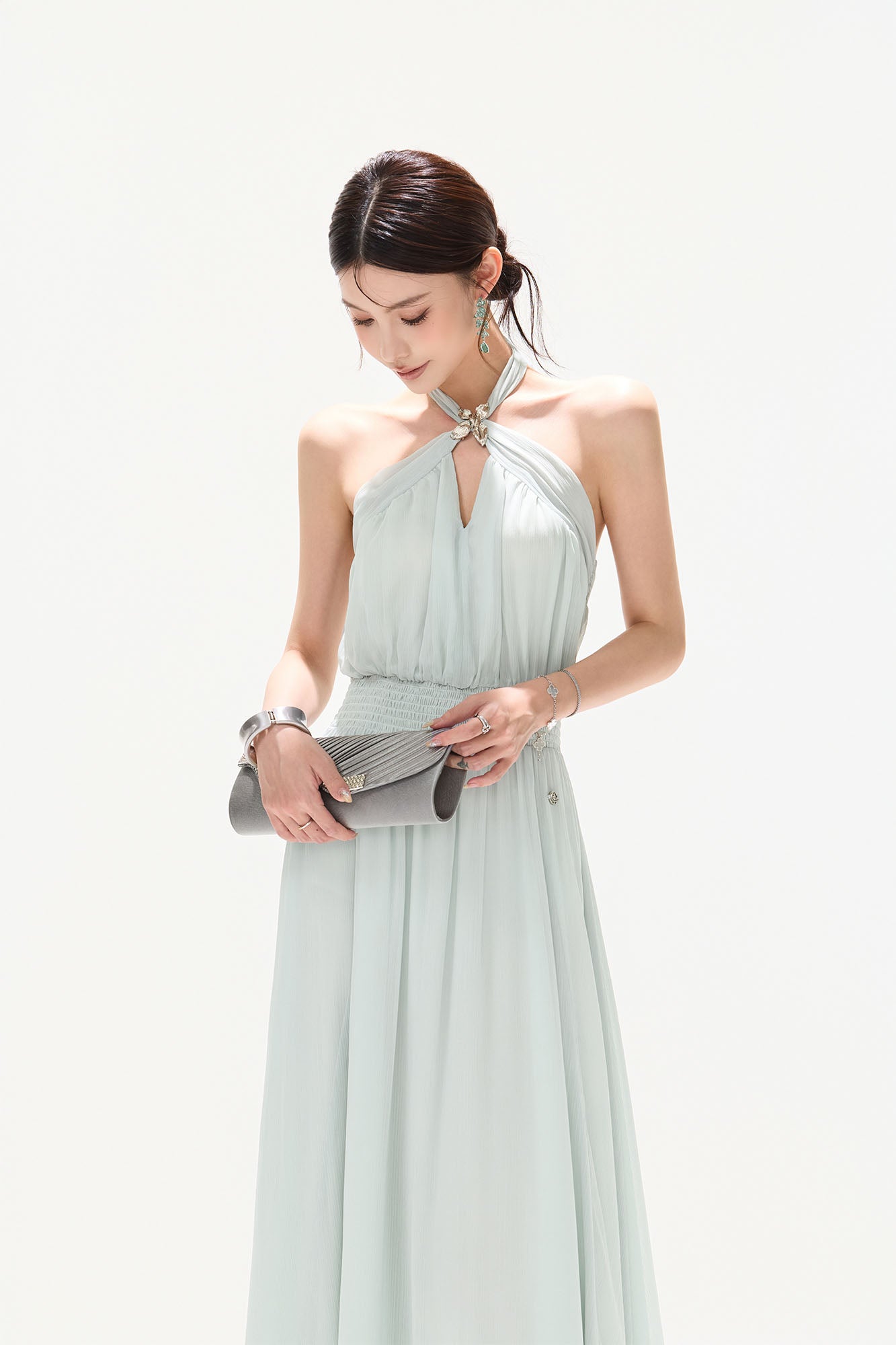 CYNR Twist-Neck Halter Maxi Dress