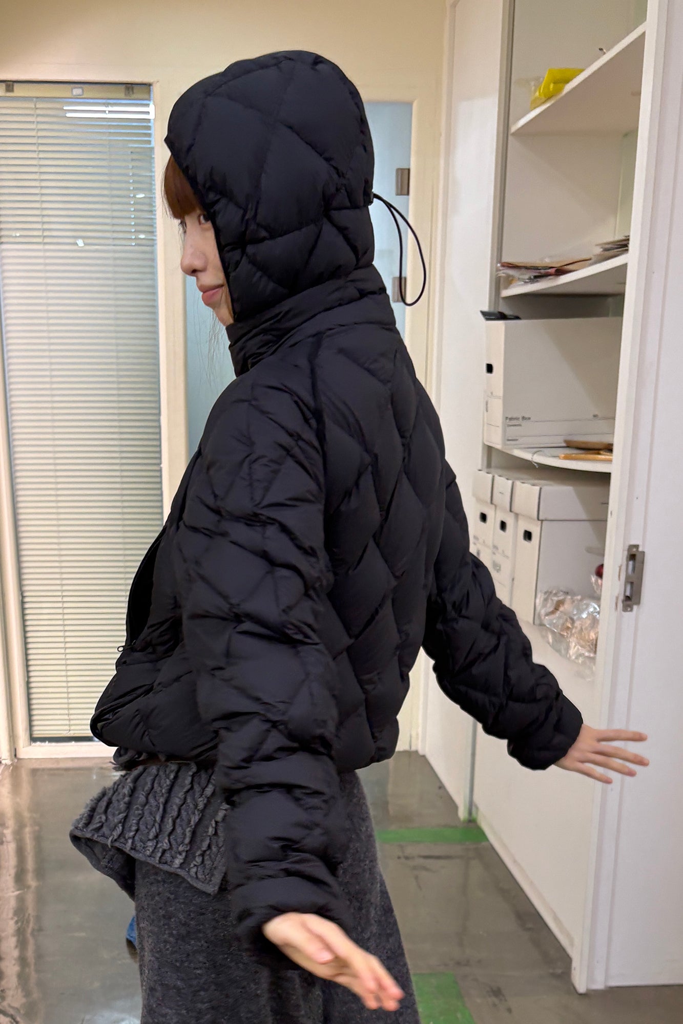 NEVERSEEZ Argyle-Quilted Detachable Hood Duck Down Jacket