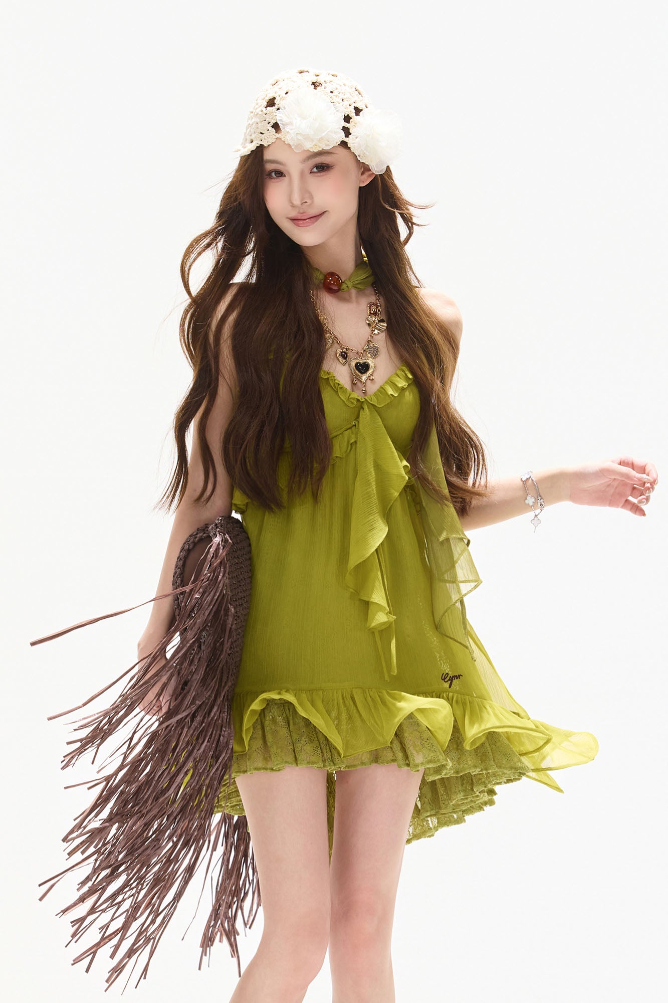 CYNR Ruffled Halter High-Low Mini Dress