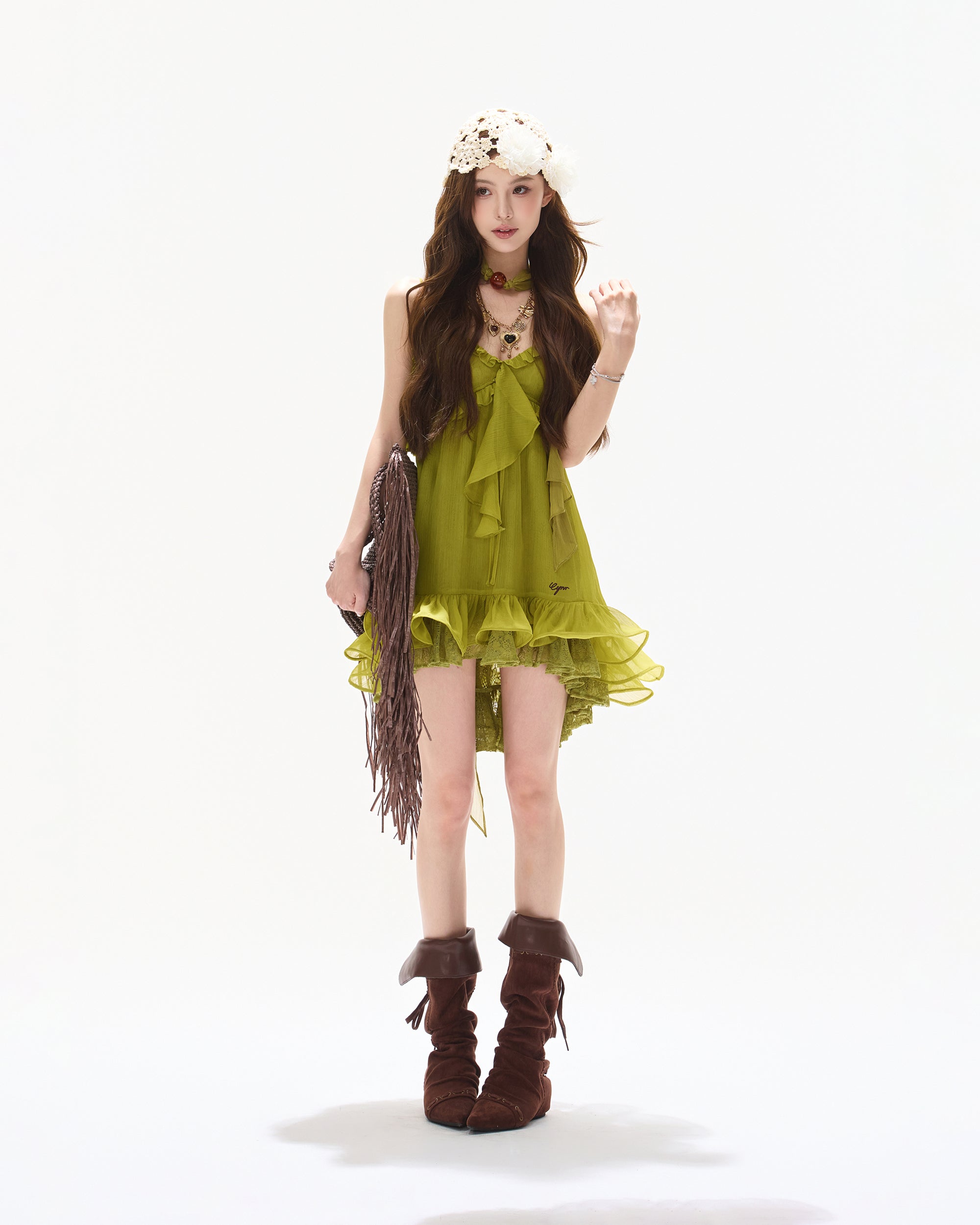 CYNR Ruffled Halter High-Low Mini Dress