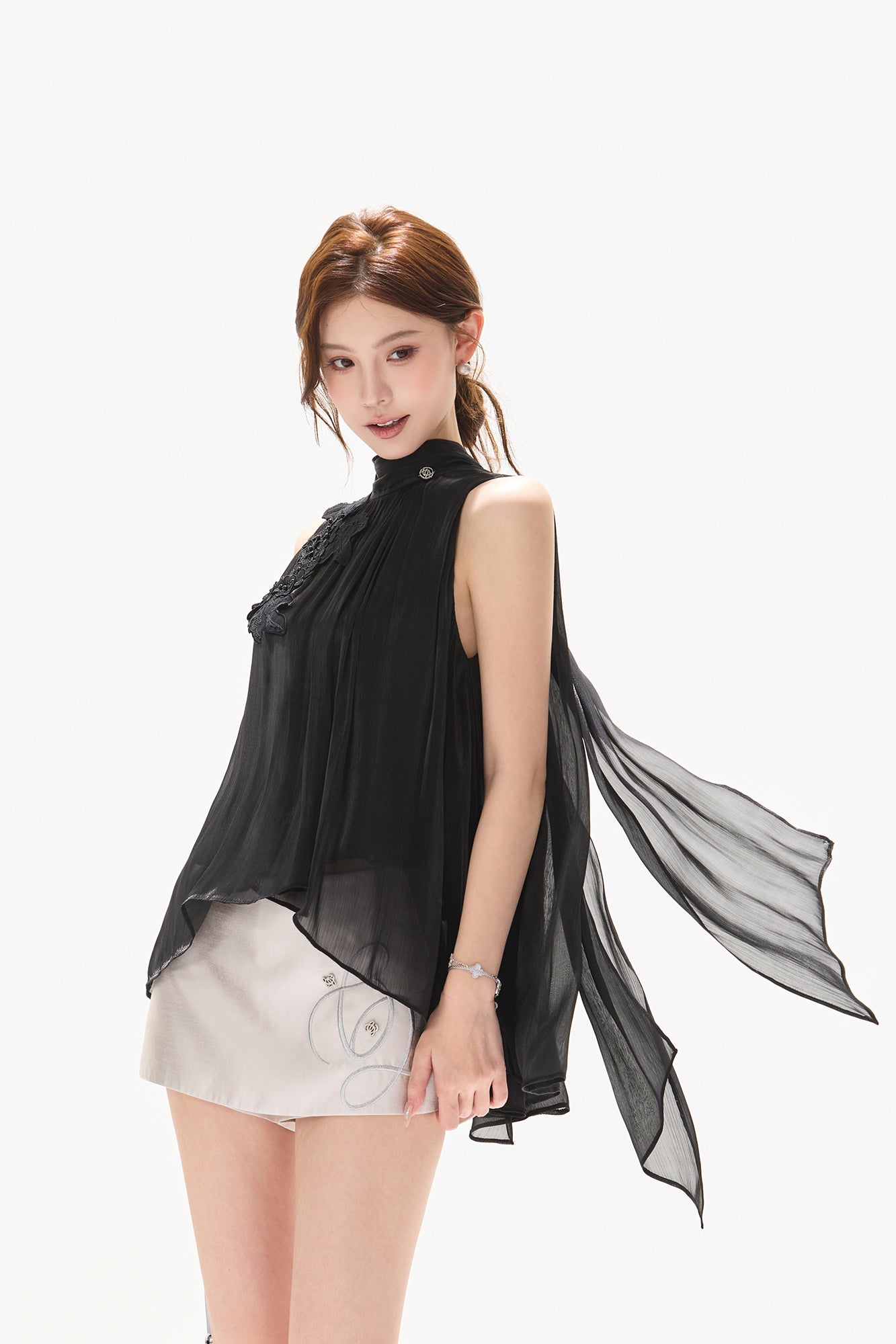 CYNR Floral Embellished Sheer Tank Top