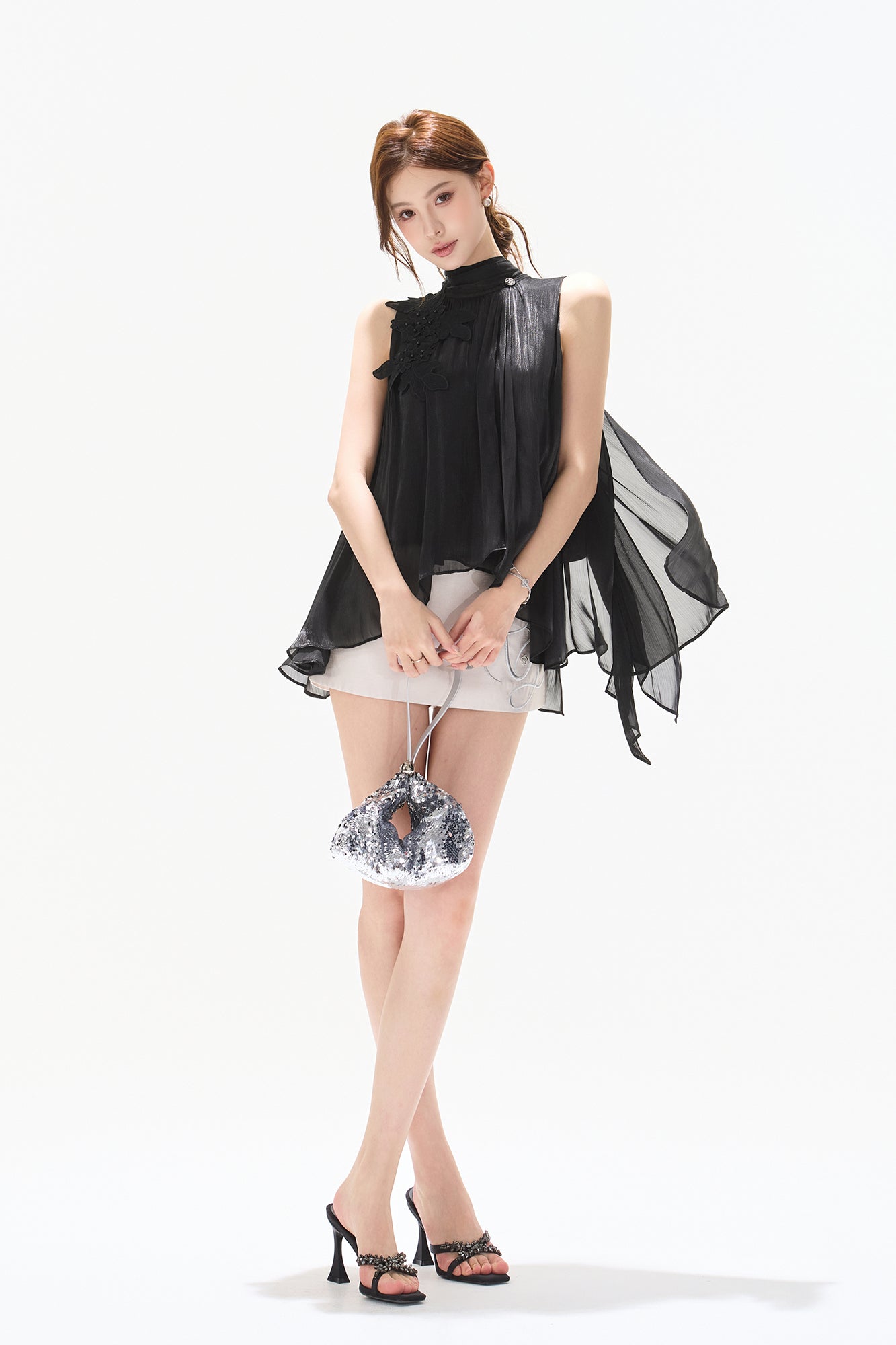 CYNR Floral Embellished Sheer Tank Top