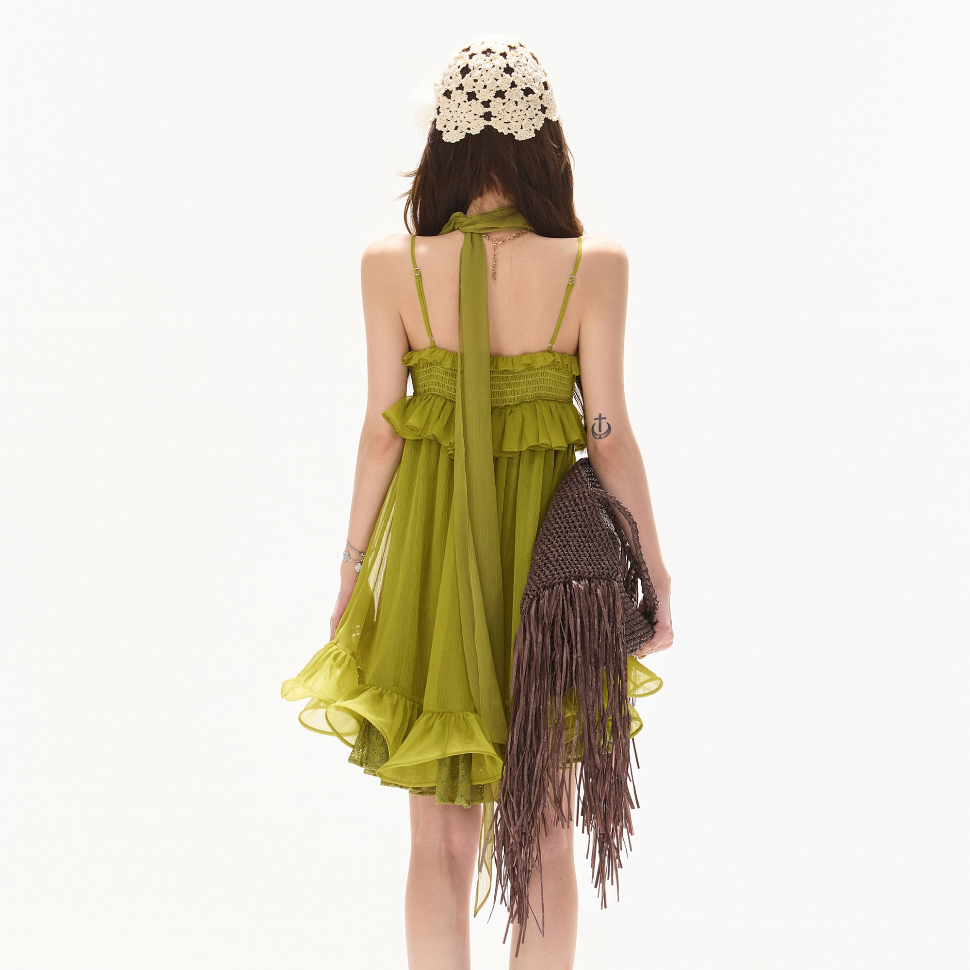 CYNR Ruffled Halter High-Low Mini Dress