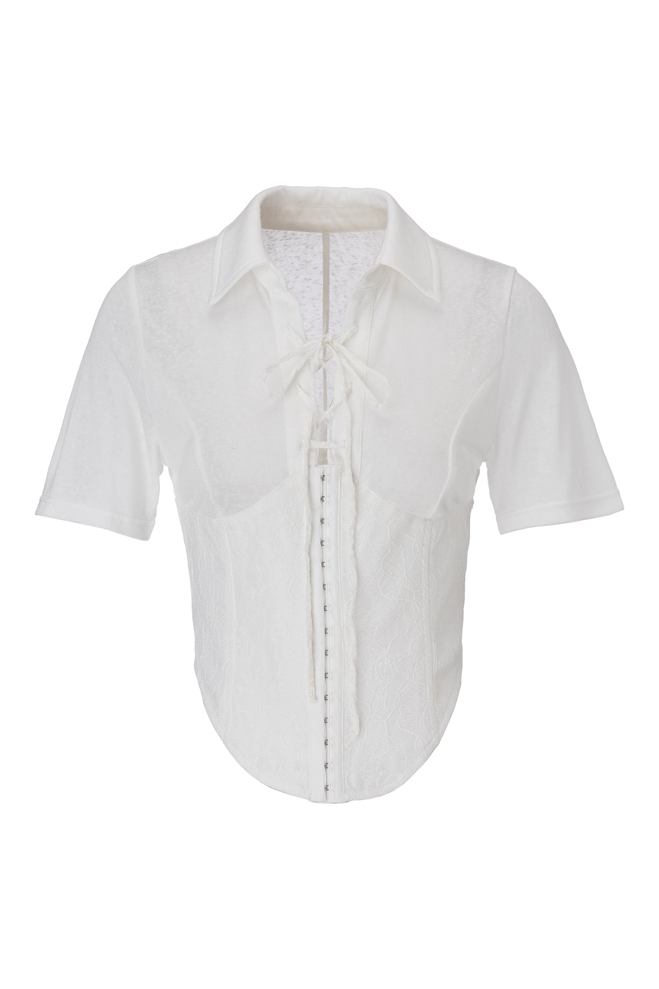 EMOHA Sheer Lace-Up Corset Half Shirt