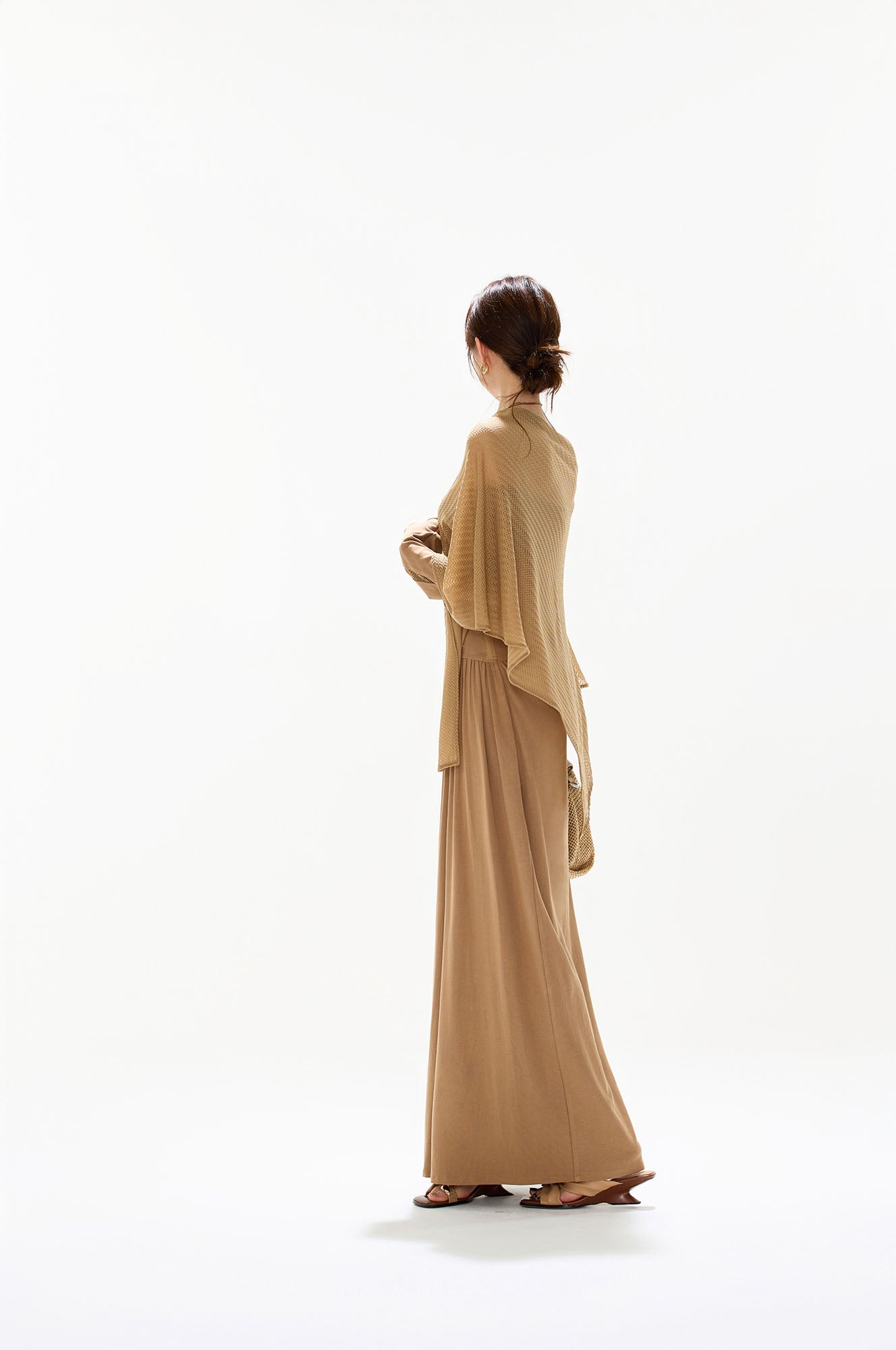 CYGNENOYR Asymmetrical Mesh-Layered Maxi Dress