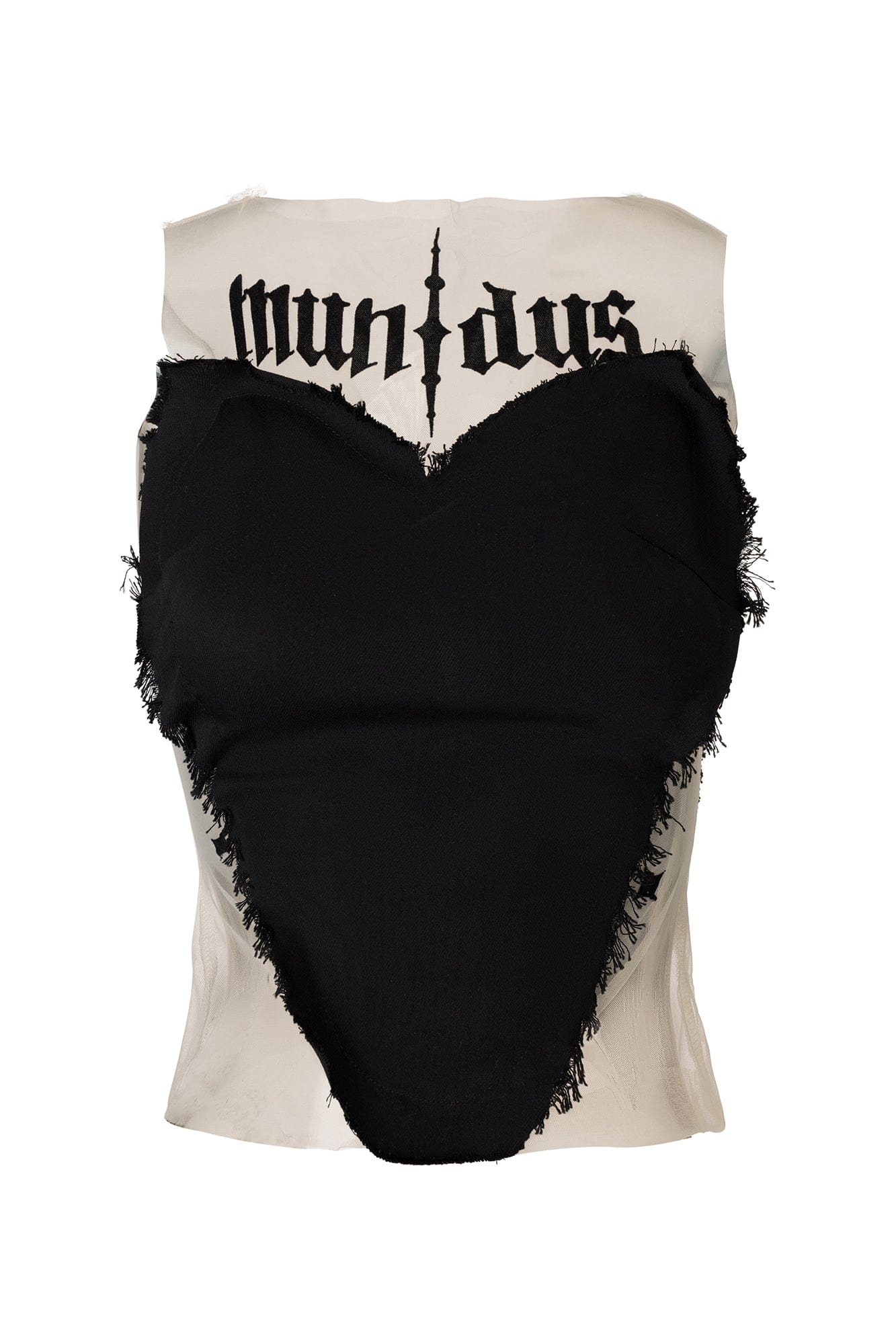 EMOHA Frayed Spliced Heart Mesh Top