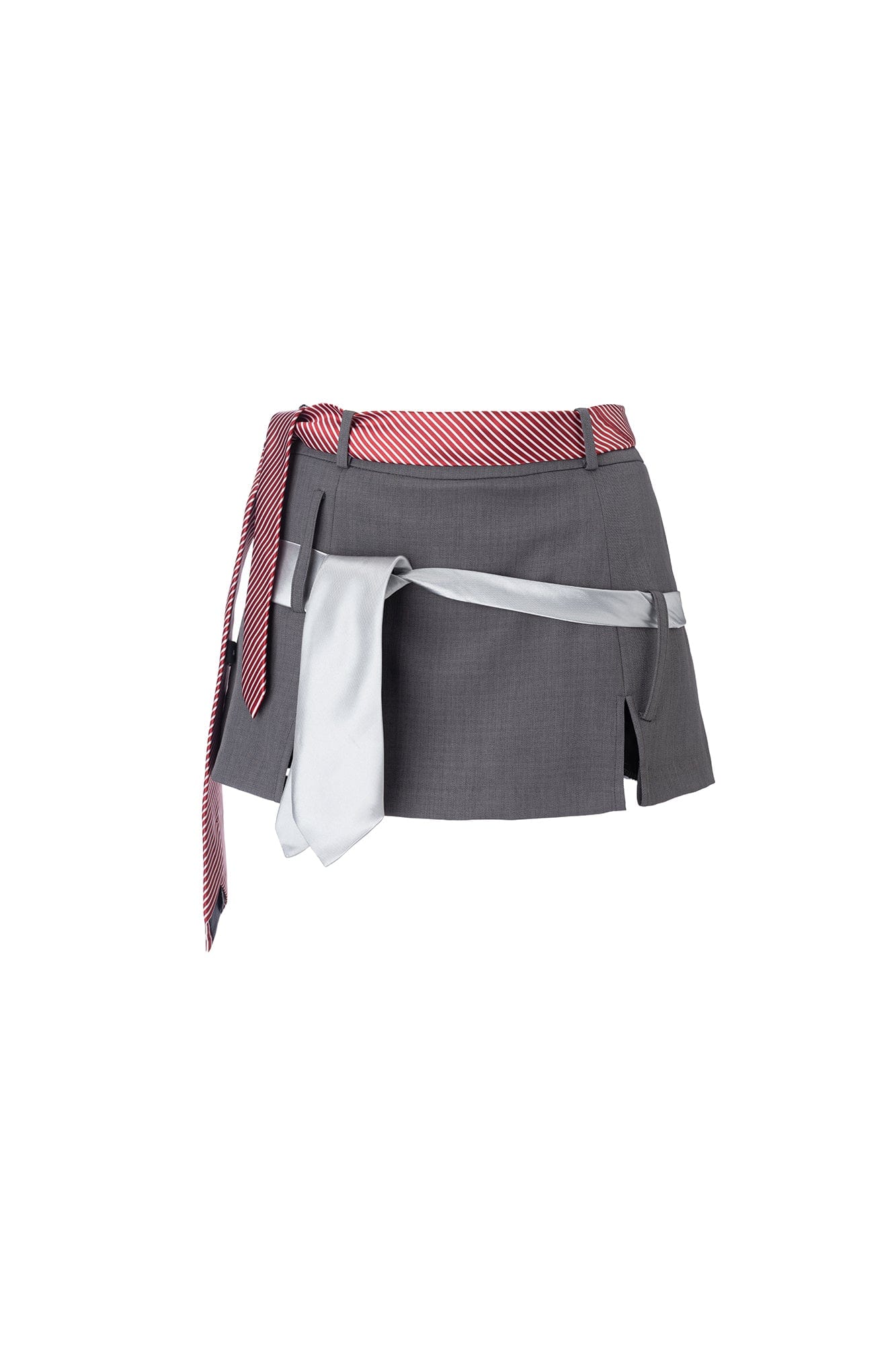EMOHA Necktie Belt Slit Hem Mini Skirt