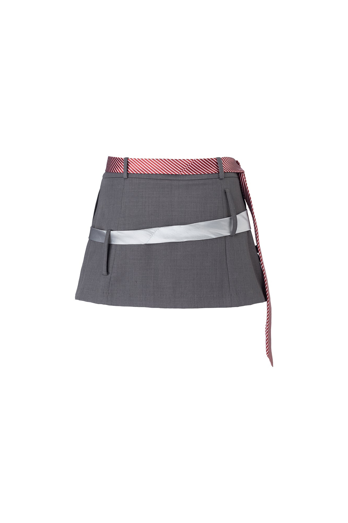 EMOHA Necktie Belt Slit Hem Mini Skirt