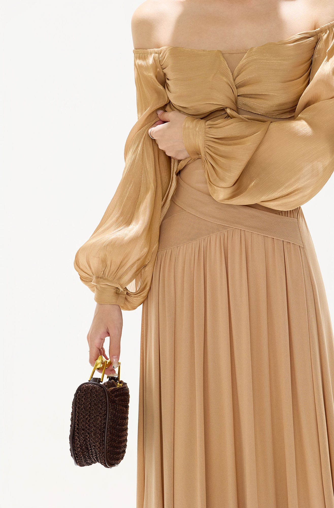 CYGNENOYR Twist-Front Off-Shoulder Chiffon Maxi Dress