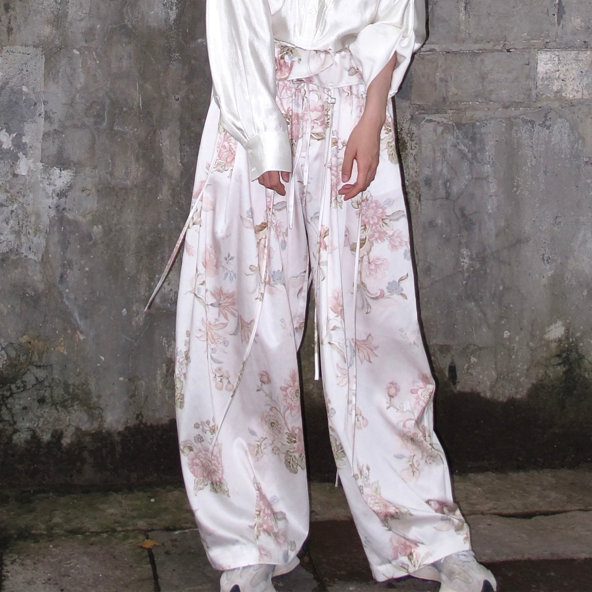 WHYNOTDANCE Floral Full-Print Tencel Wide-Leg Pants