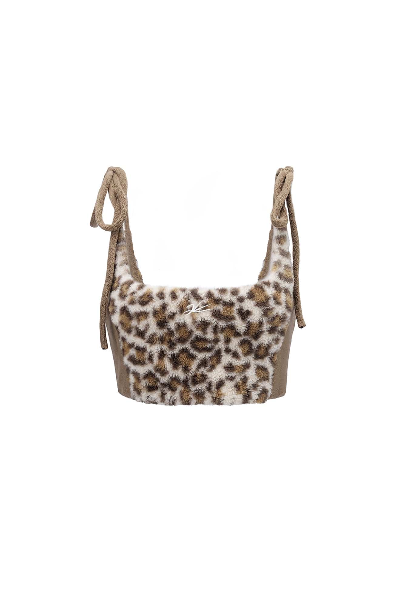EMOHA Fuzzy Leopard Tie-Up Crop Top