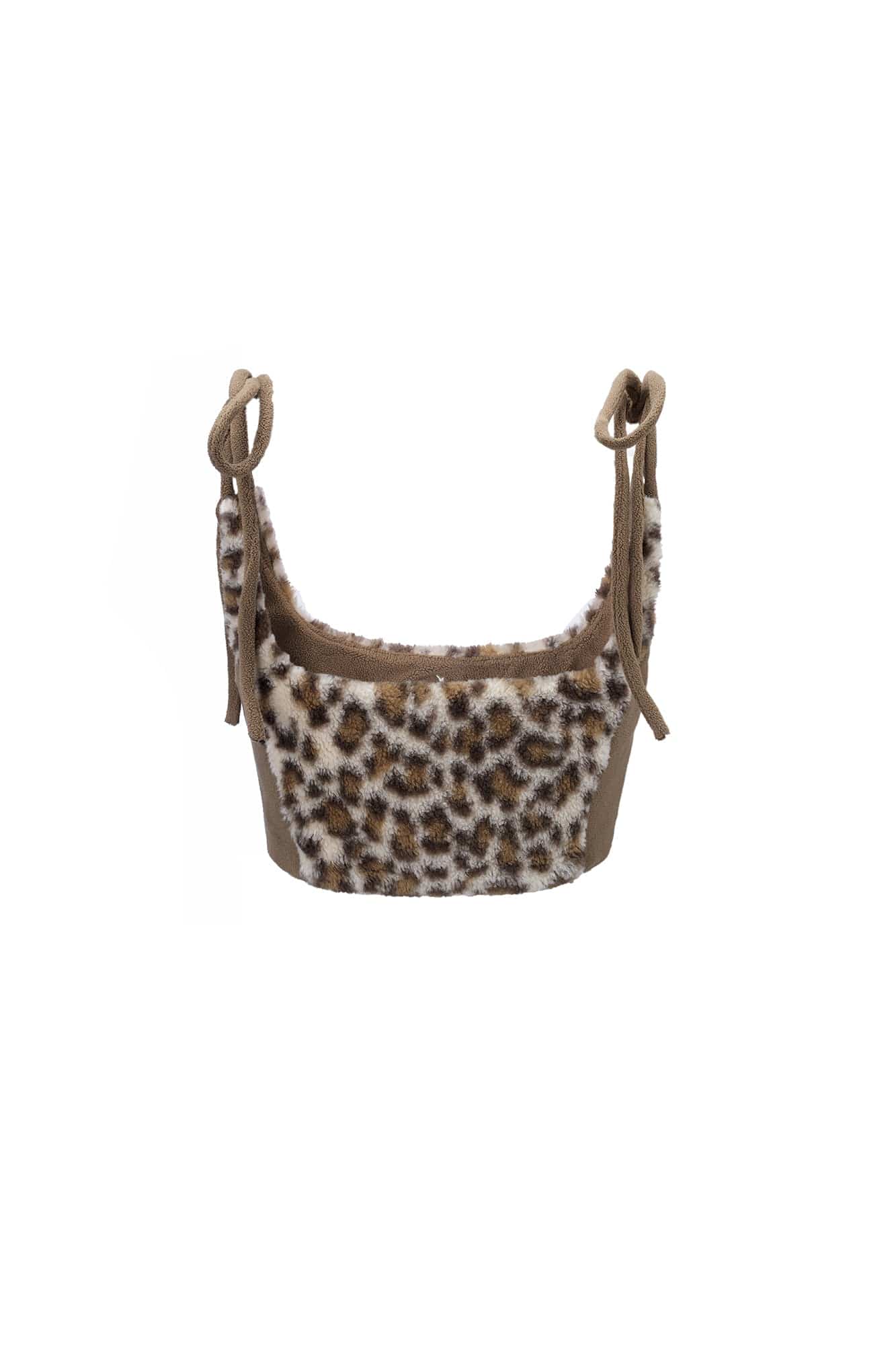 EMOHA Fuzzy Leopard Tie-Up Crop Top