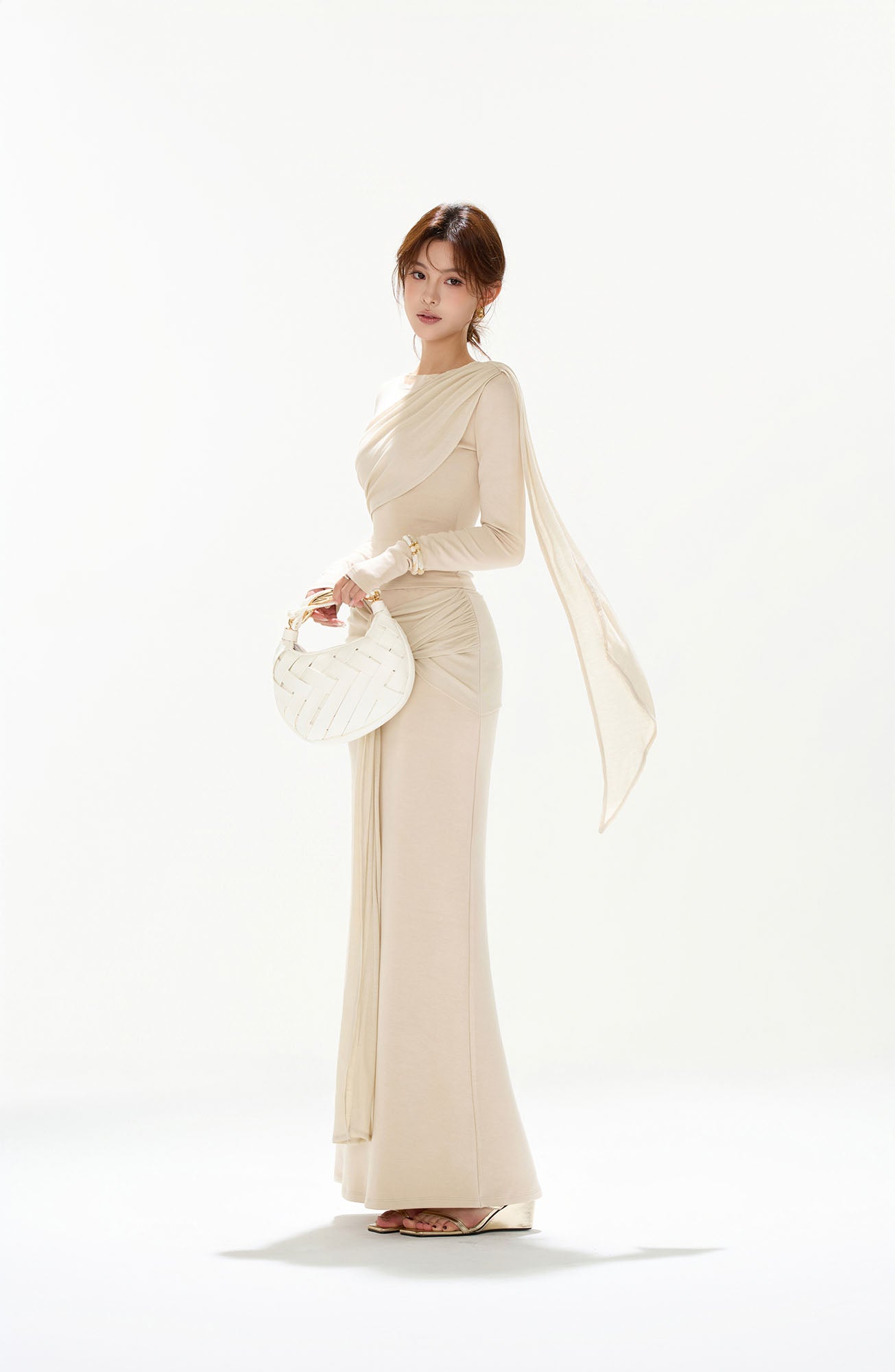 CYGNENOYR Asymmetrical Draped Knot-Front Two-Piece Set