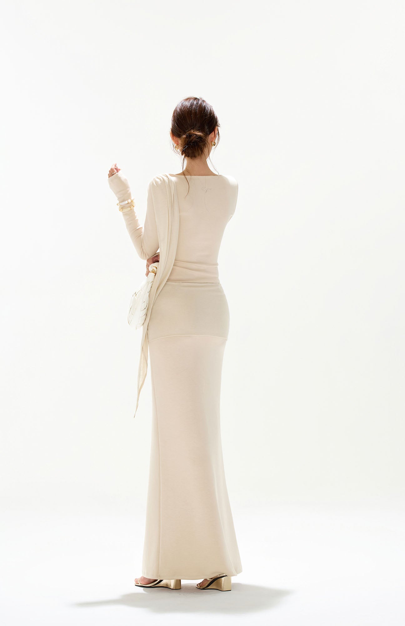 CYGNENOYR Asymmetrical Draped Knot-Front Two-Piece Set