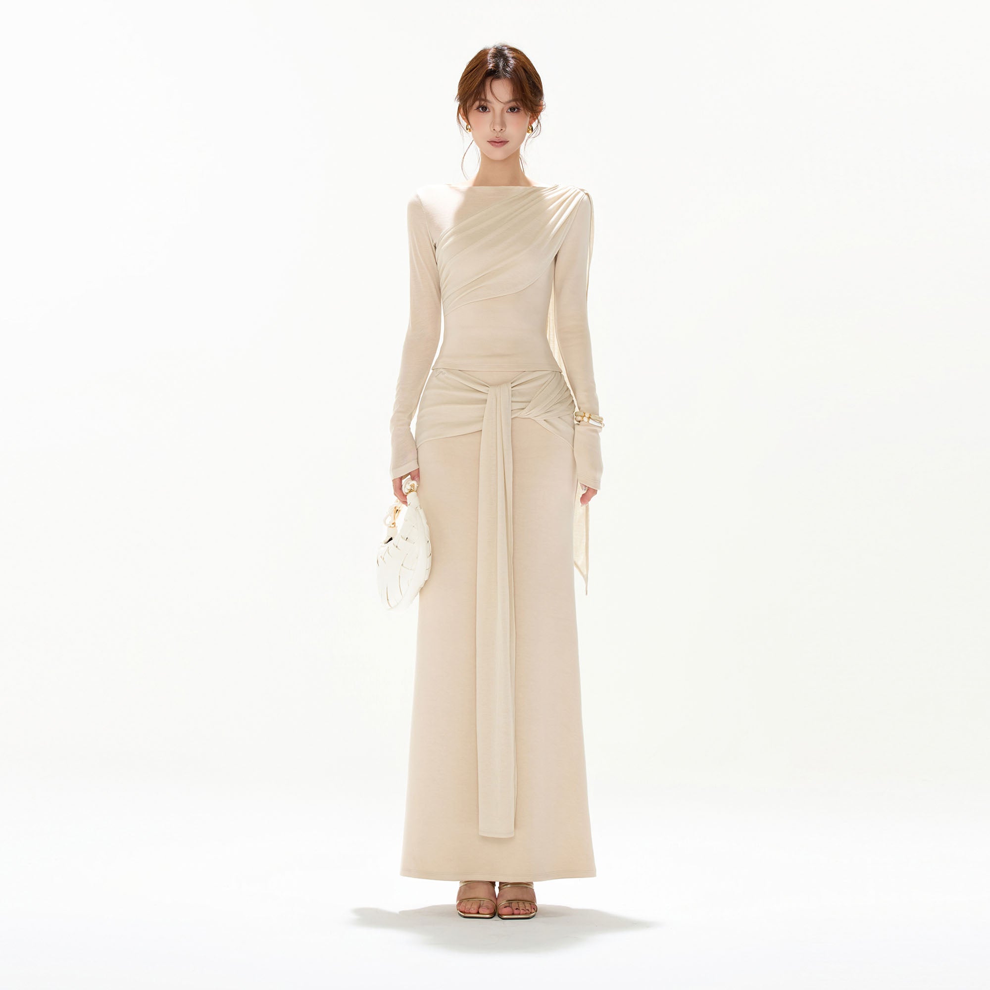 CYGNENOYR Asymmetrical Draped Knot-Front Two-Piece Set