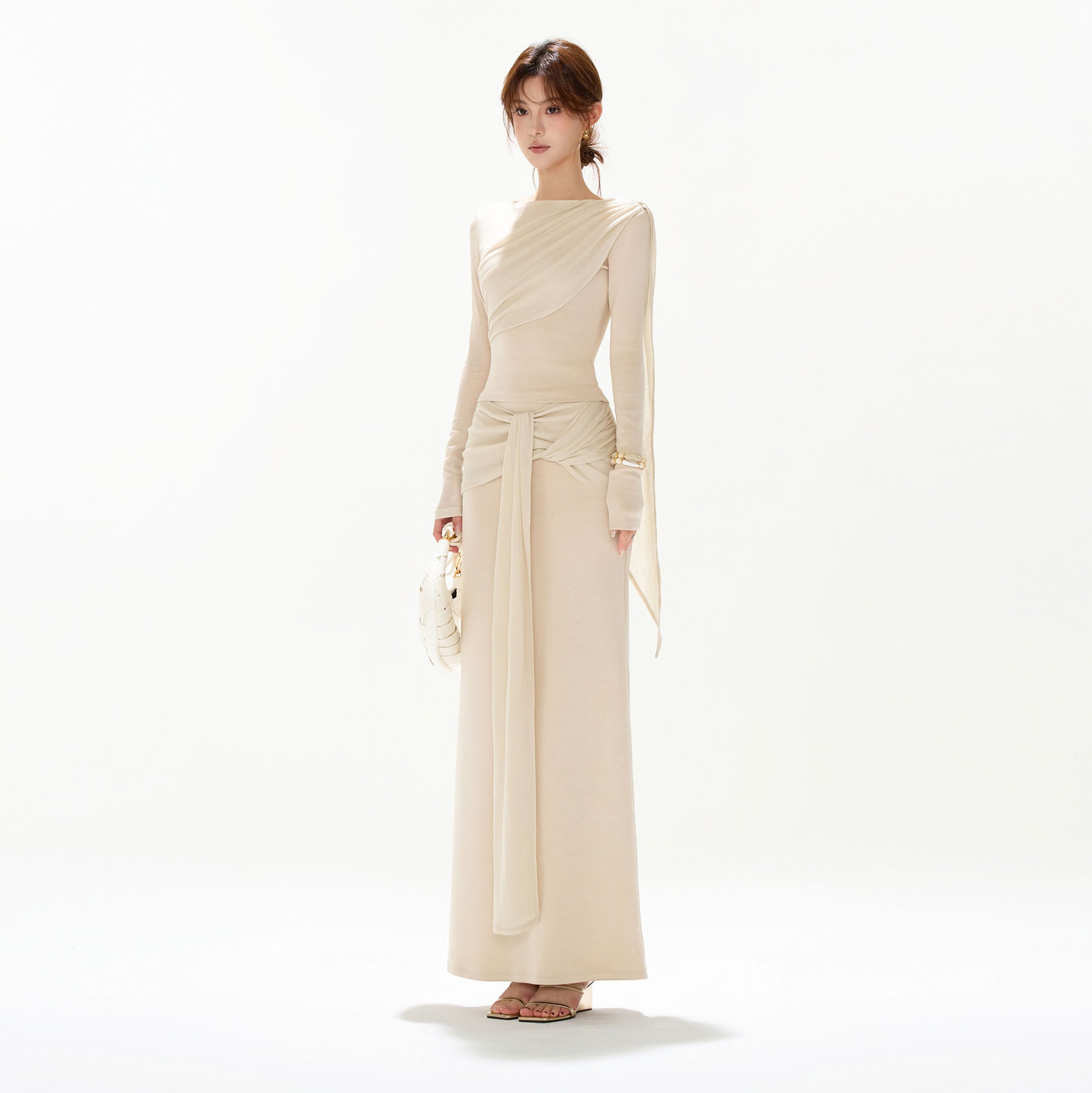 CYGNENOYR Asymmetrical Draped Knot-Front Two-Piece Set