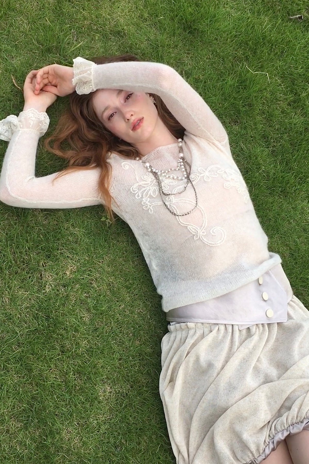 FAYCHUI Floral Rope-Embroidered Beaded Mohair Sweater