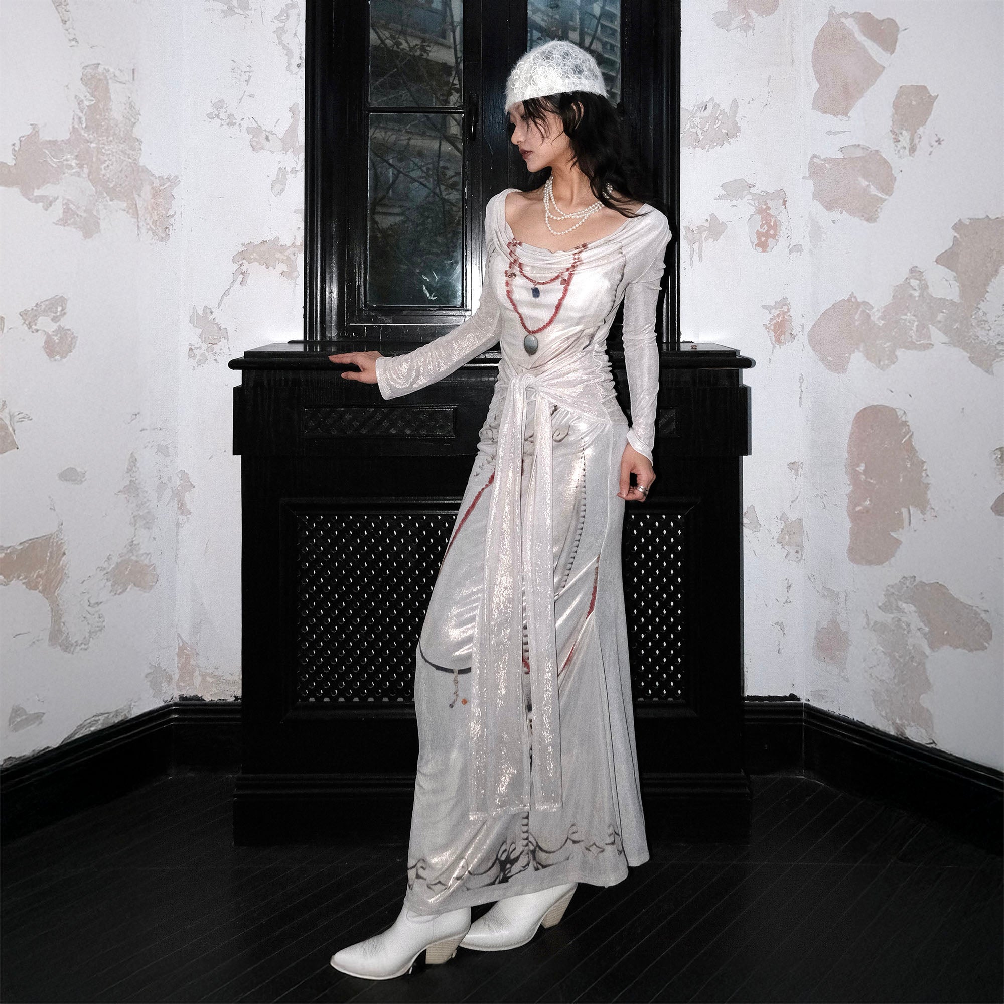 WHYNOTDANCE Satin Draped Cowl Maxi Dress