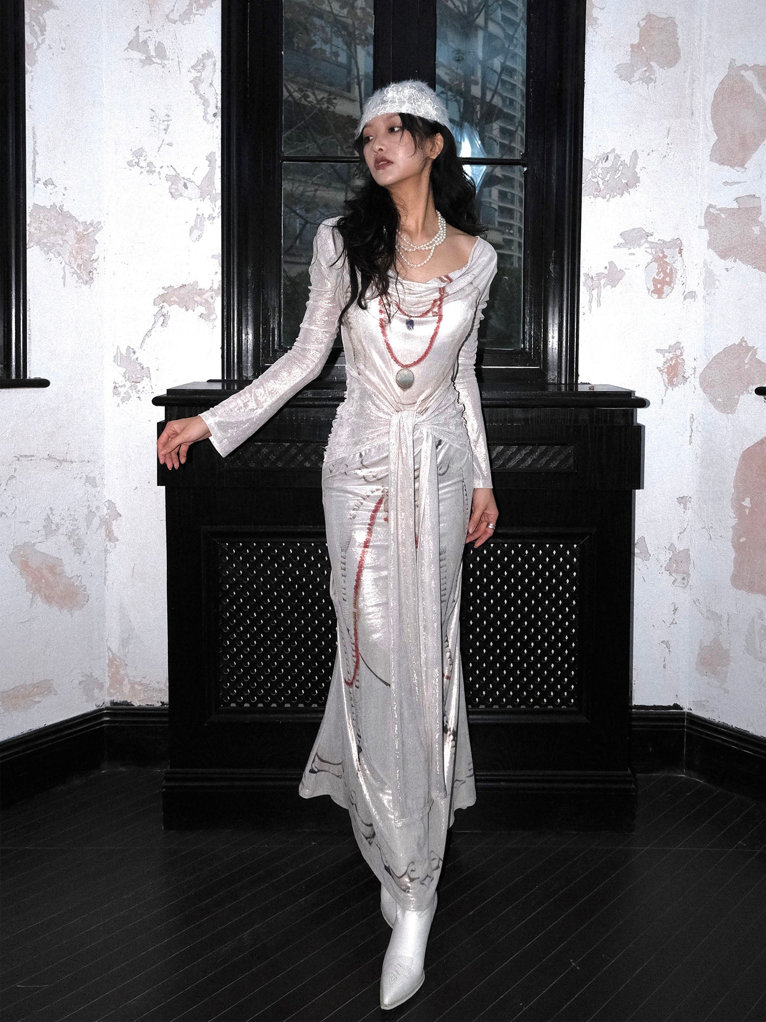 WHYNOTDANCE Satin Draped Cowl Maxi Dress