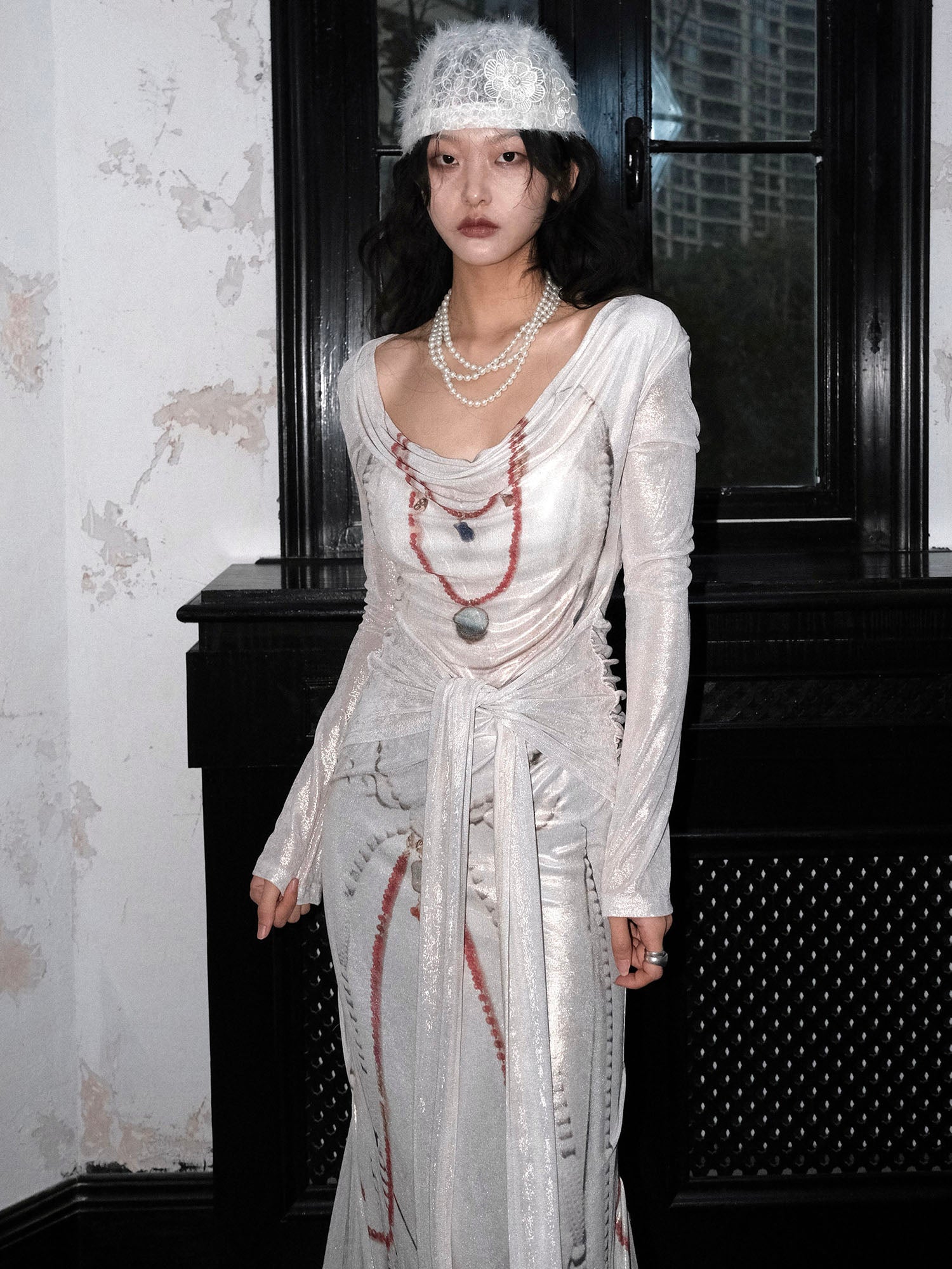 WHYNOTDANCE Satin Draped Cowl Maxi Dress