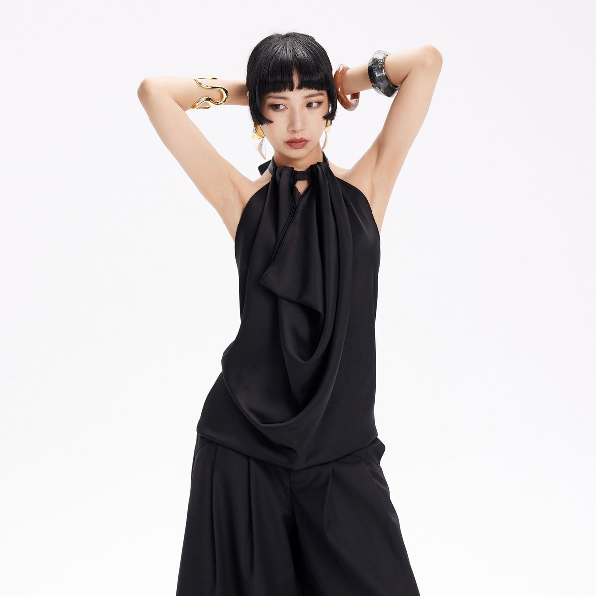 TINY IN STUDIO Draped Tie Halter Tank Top