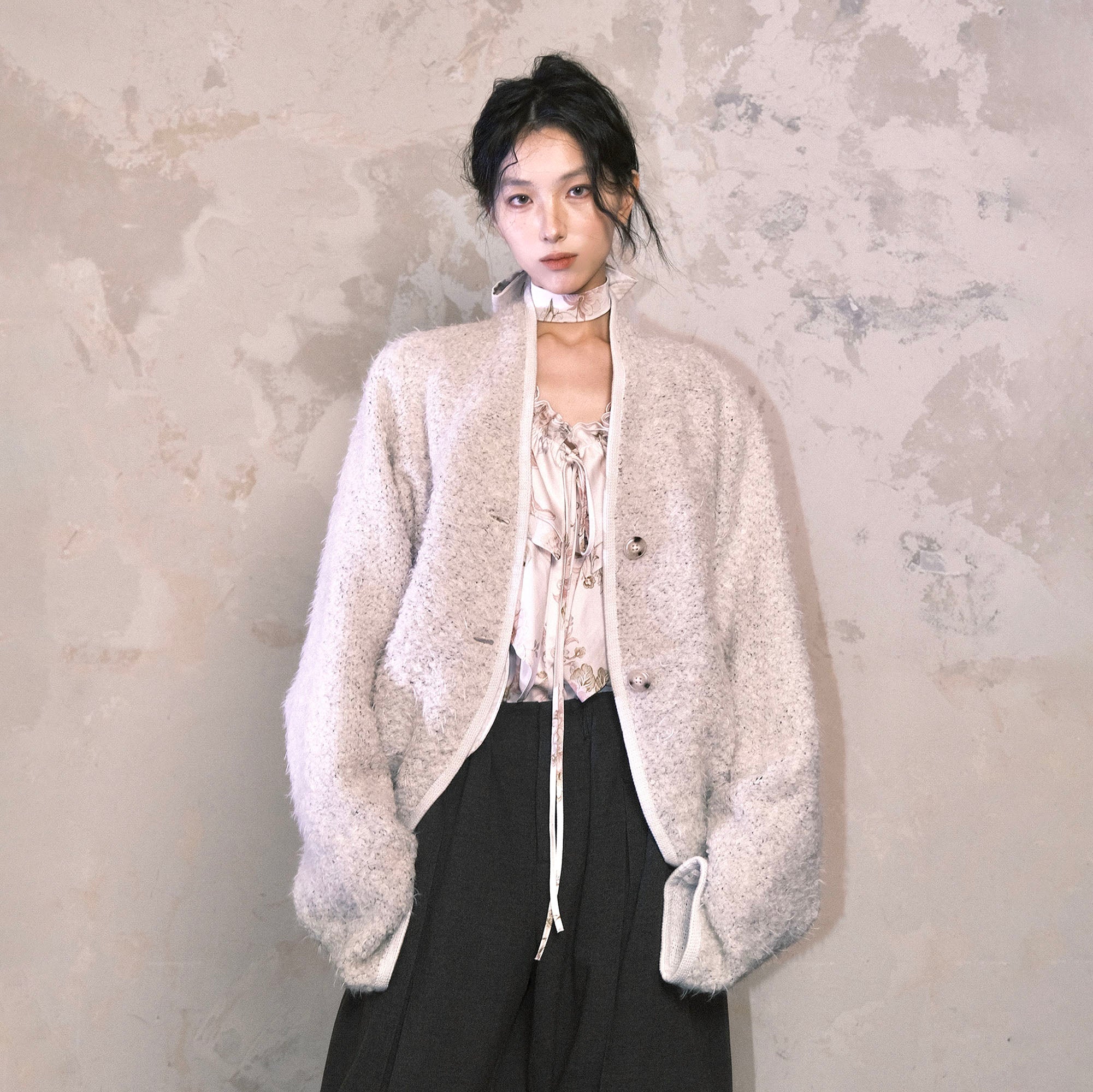 WHYNOTDANCE Bouclé Wool-Blend Slouchy Cardigan