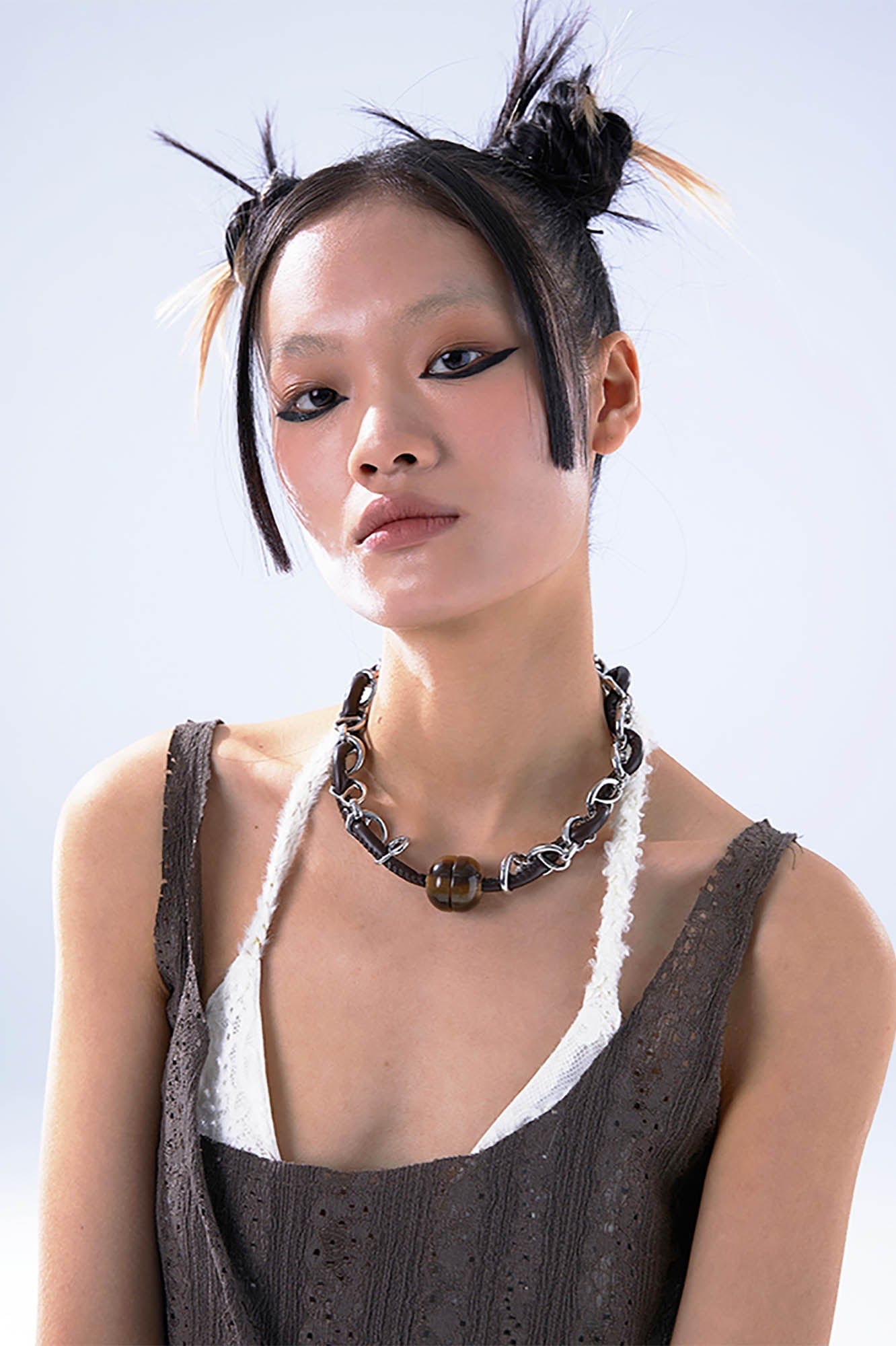 SCHWARZGOLD Leather Cord & Chain Snap Bead Necklace, premium urban and streetwear designers apparel on PROJECTISR.com, SCHWARZGOLD