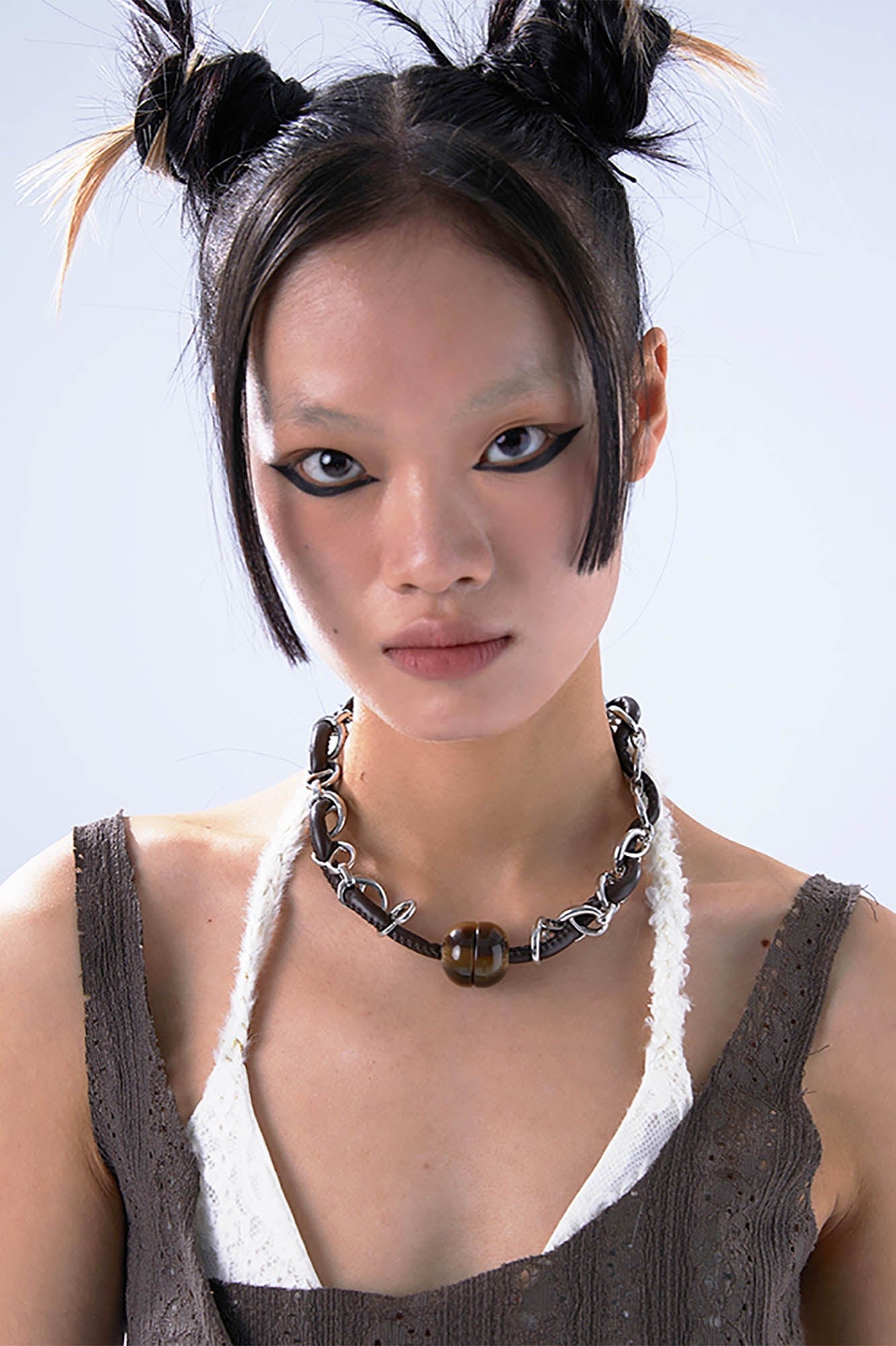 SCHWARZGOLD Leather Cord & Chain Snap Bead Necklace, premium urban and streetwear designers apparel on PROJECTISR.com, SCHWARZGOLD