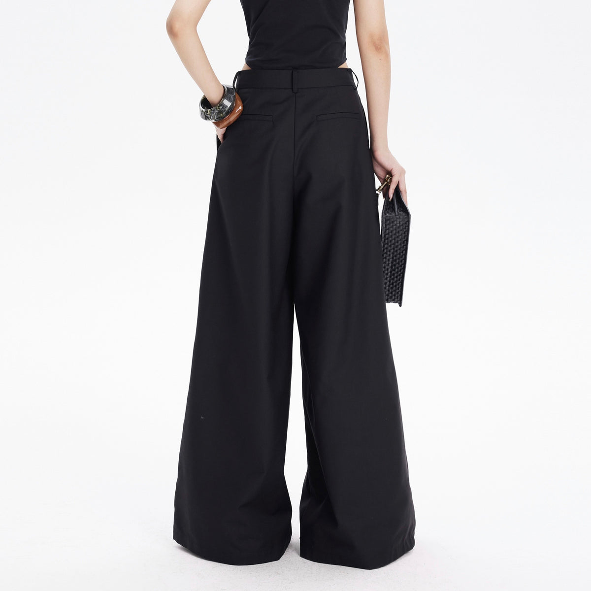 TINY IN STUDIO Curved Paneled Pleated Wide-Leg Pants