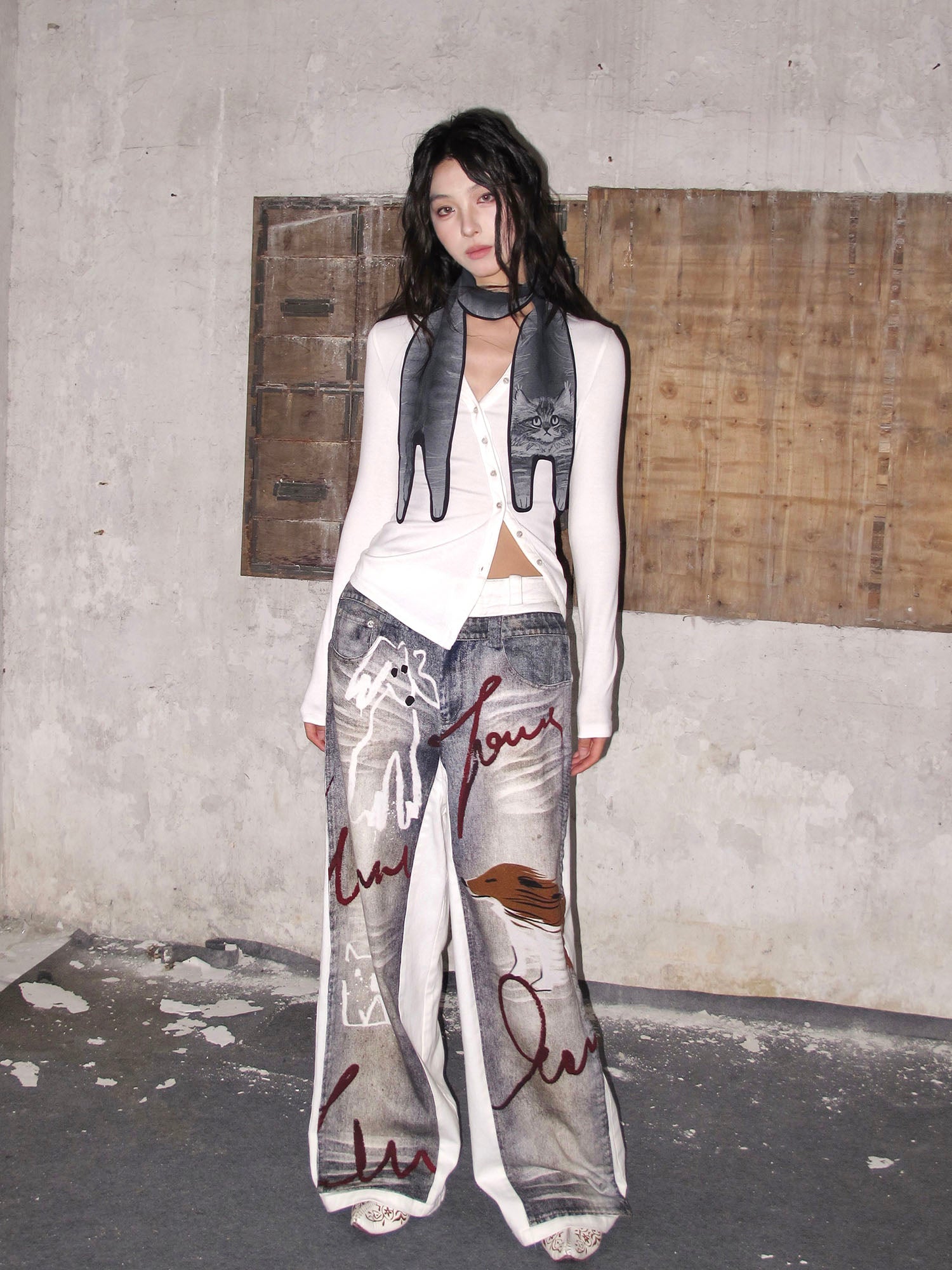 WHYNOTDANCE Sketch-Cat Chiffon Drape Scarf