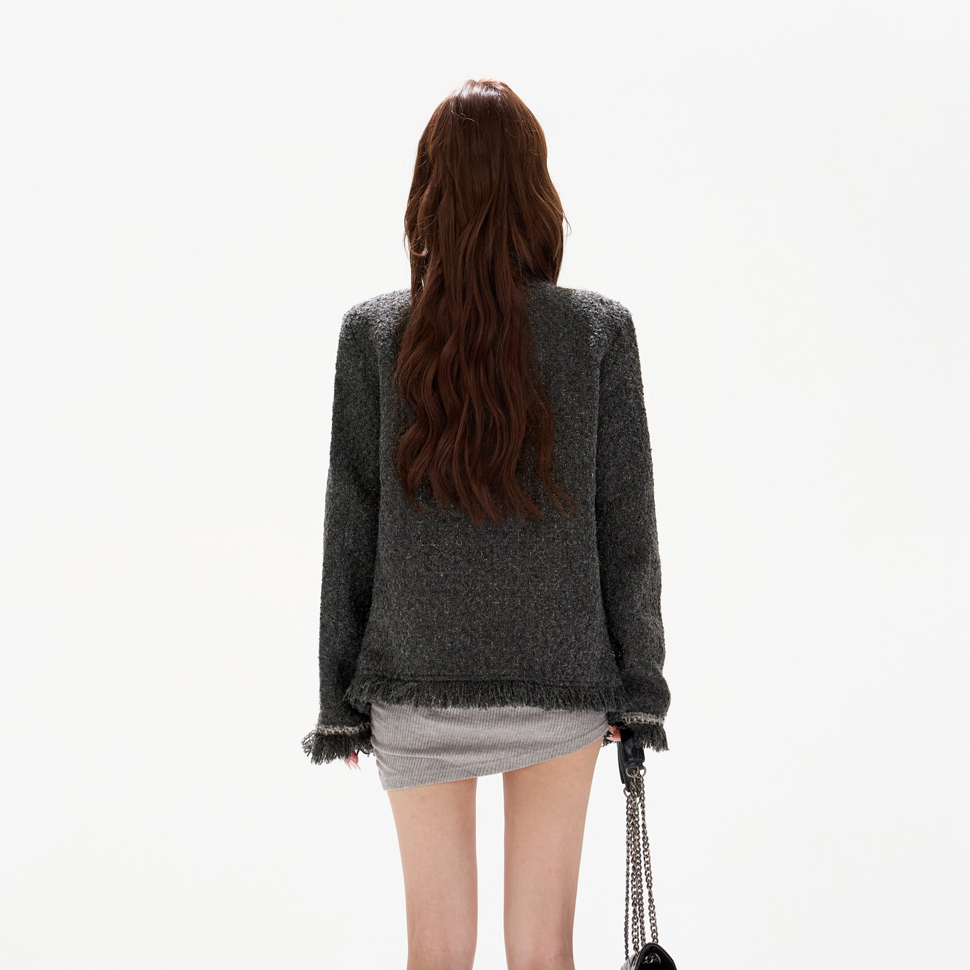 CYGNENOYR Classic Wool-Blend Fringed Tweed Jacket