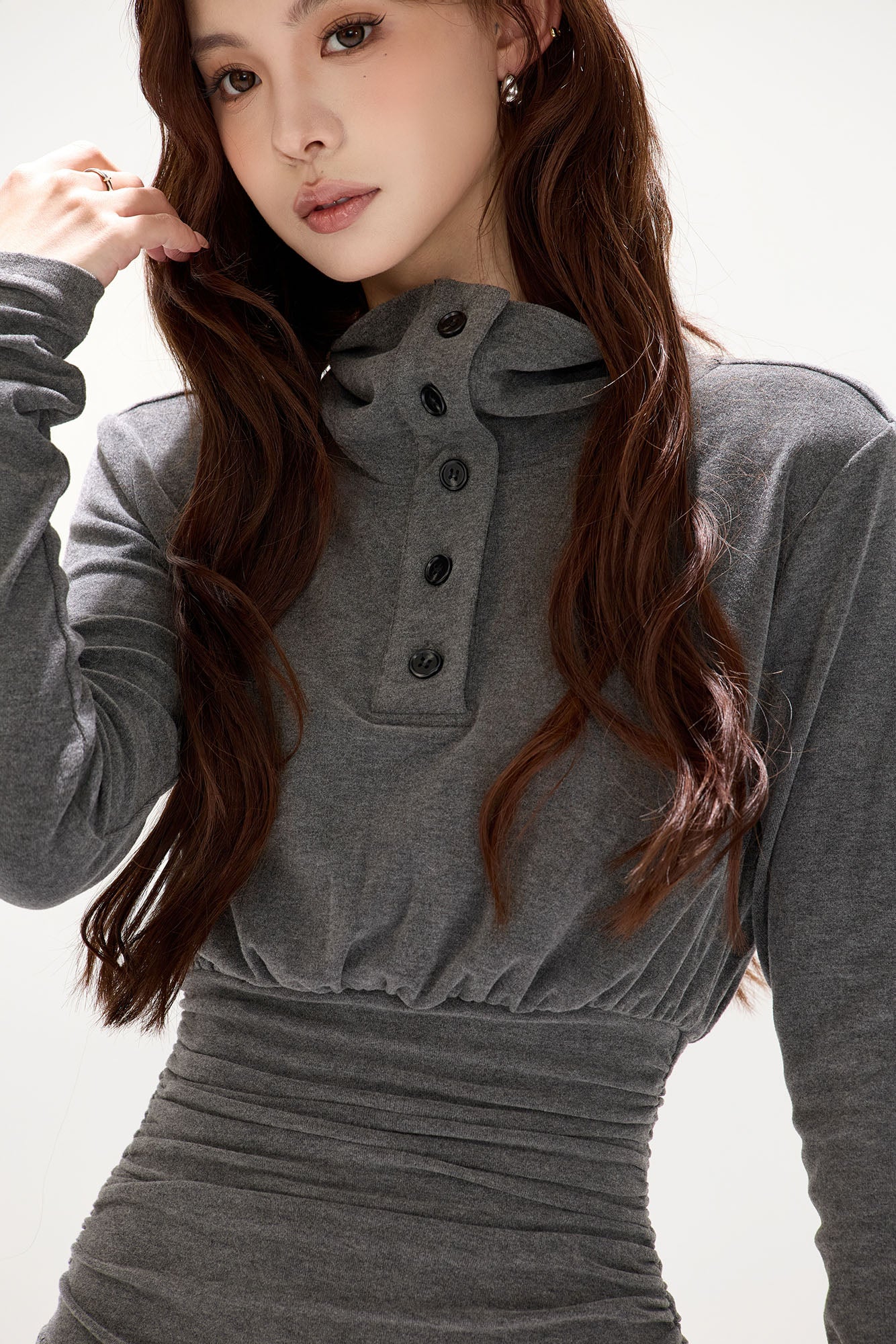 CYGNENOYR Ruched High-Neck Paneled Maxi Dress