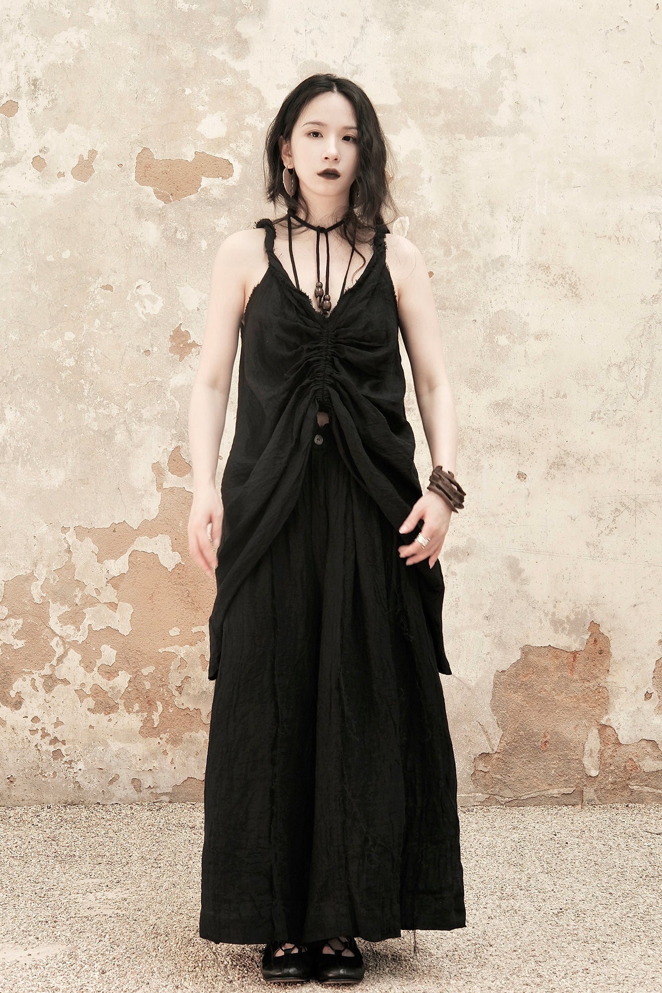 INCH LIM Crinkled Linen Pleated Skirt Pants