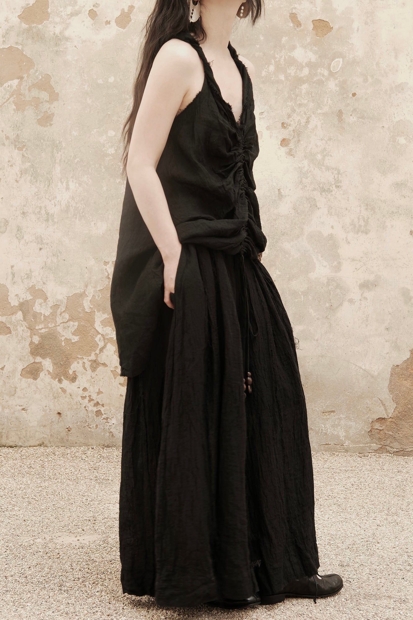 INCH LIM Crinkled Linen Pleated Skirt Pants