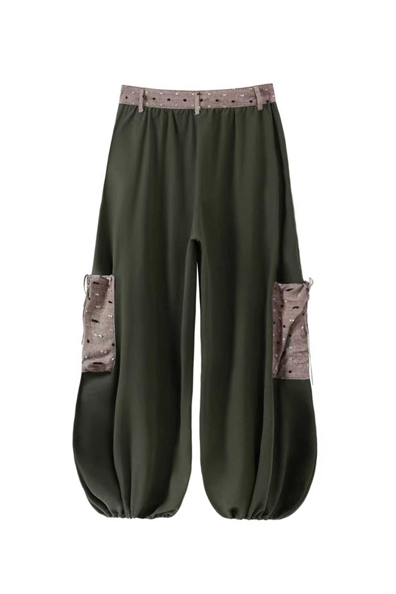 UNSOCIAL NIGHT Contrast Pouch-Pocket Balloon Cargo Pants