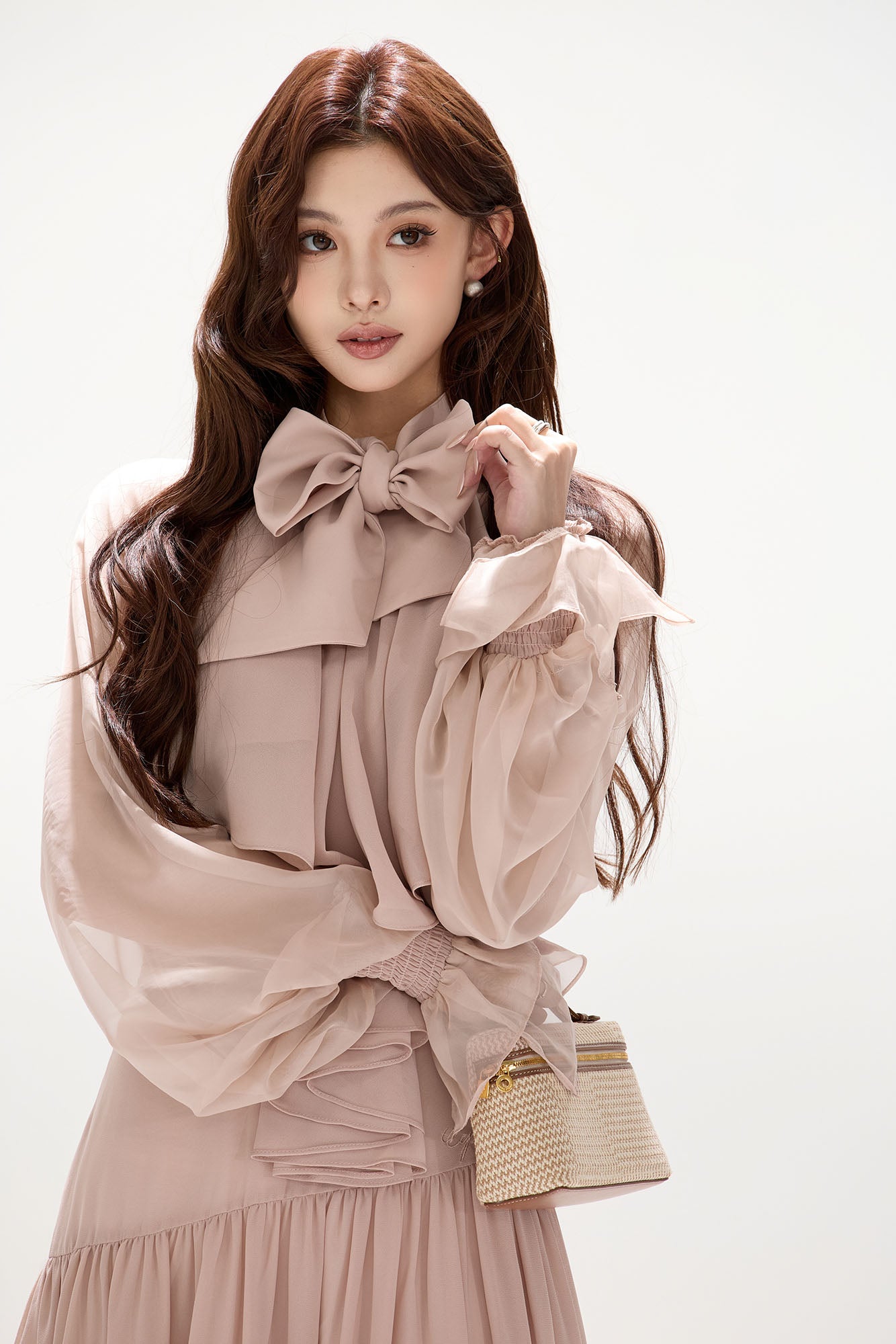 CYGNENOYR Ruffled Bow-Tie Chiffon Tiered Maxi Dress