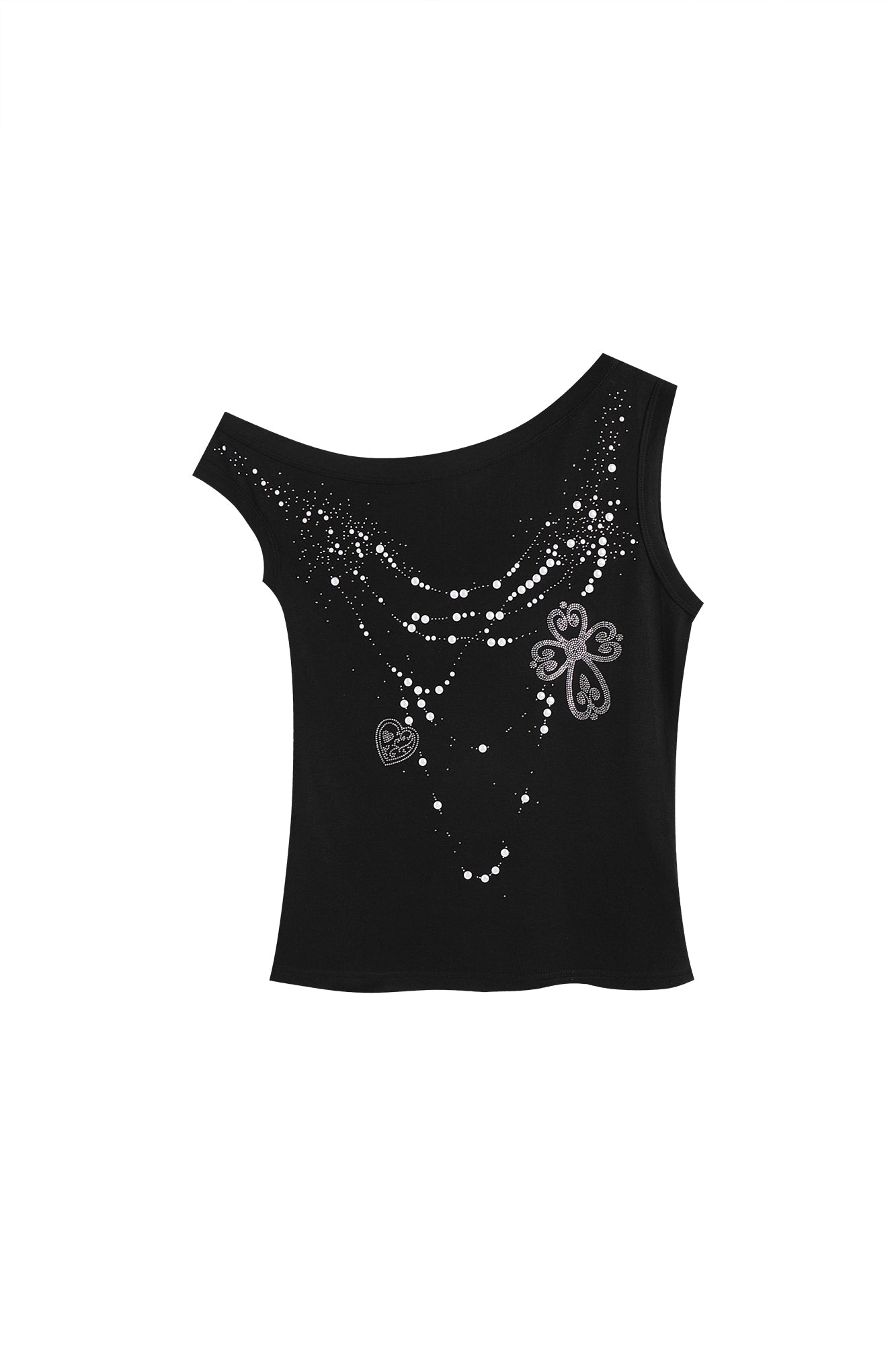 FAYCHUI Asymmetrical Pearl Studded Tank Top