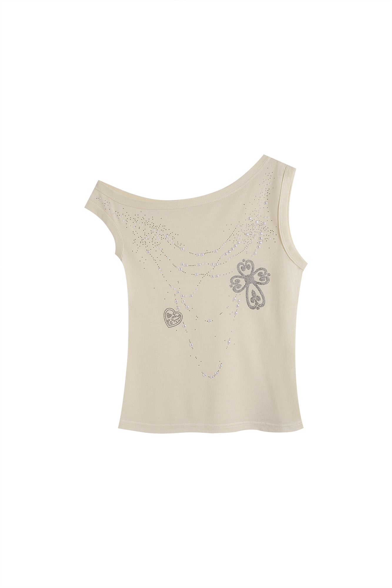 FAYCHUI Asymmetrical Pearl Studded Tank Top