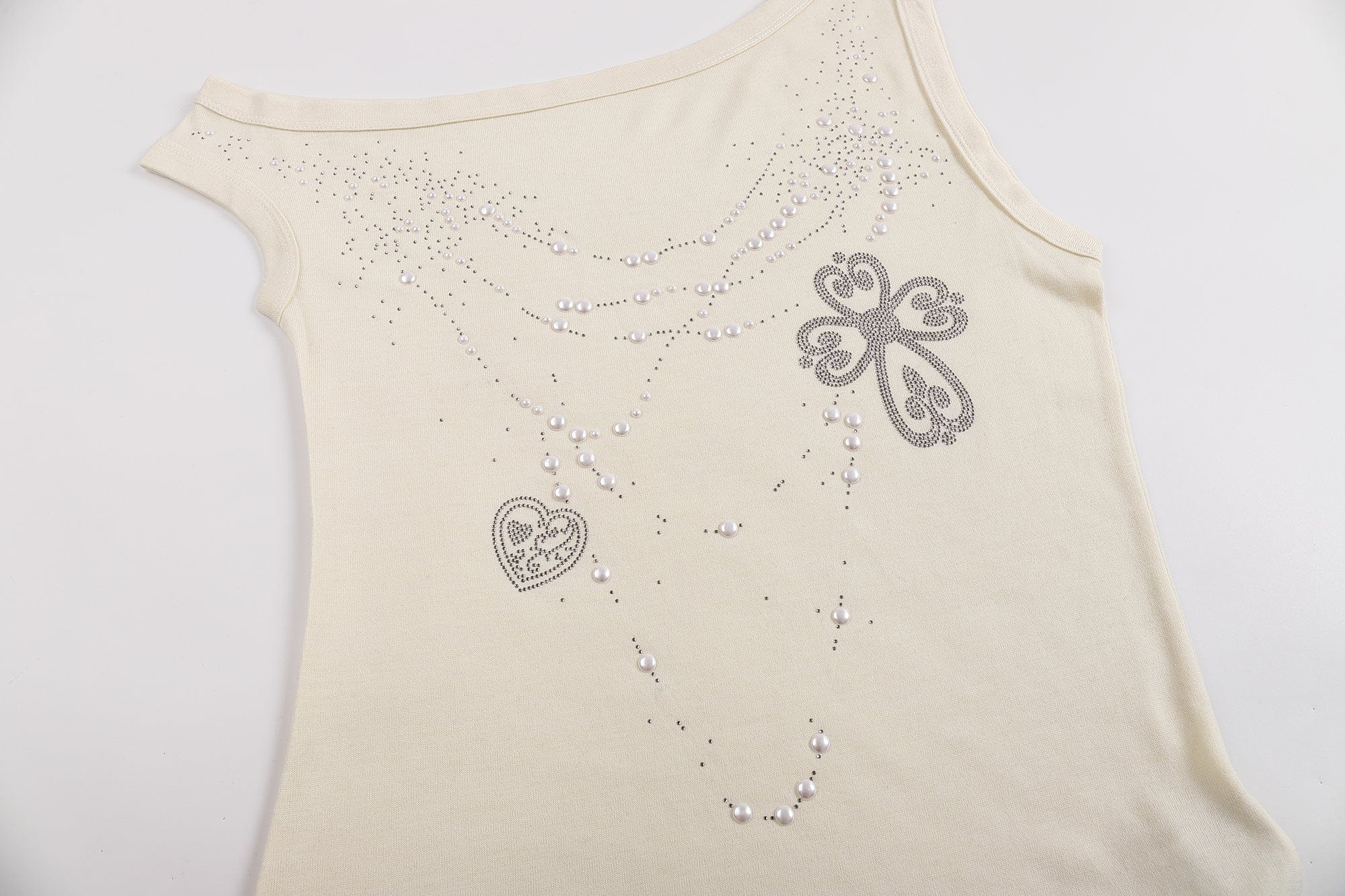 FAYCHUI Asymmetrical Pearl Studded Tank Top