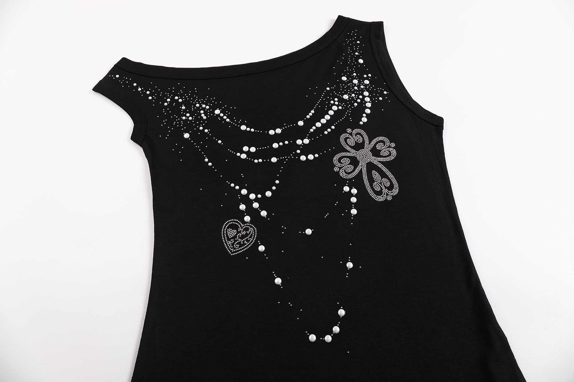 FAYCHUI Asymmetrical Pearl Studded Tank Top