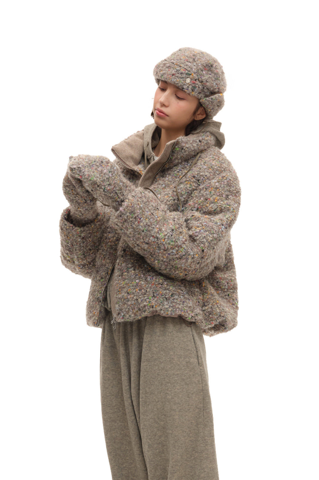 CHICCHICK Colorful Boucle Wool-Blend Down Jacket
