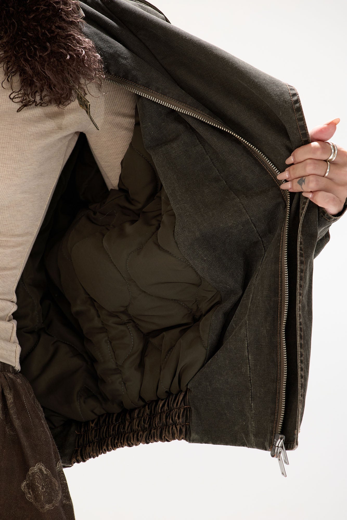 CYGNENOYR Detachable-Collar Washed Panel Jacket