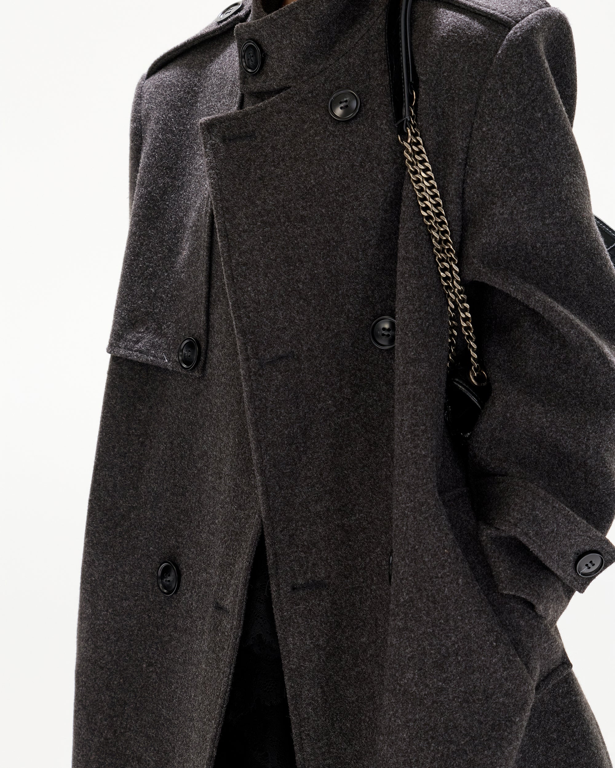 CYGNENOYR Classic Belted Wool-Blend Oversized Long Coat Gray