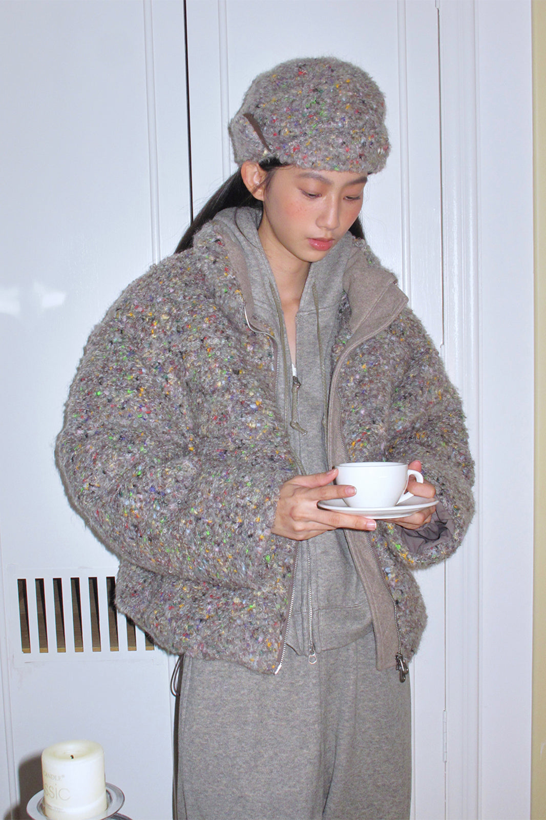 CHICCHICK Colorful Boucle Wool-Blend Down Jacket