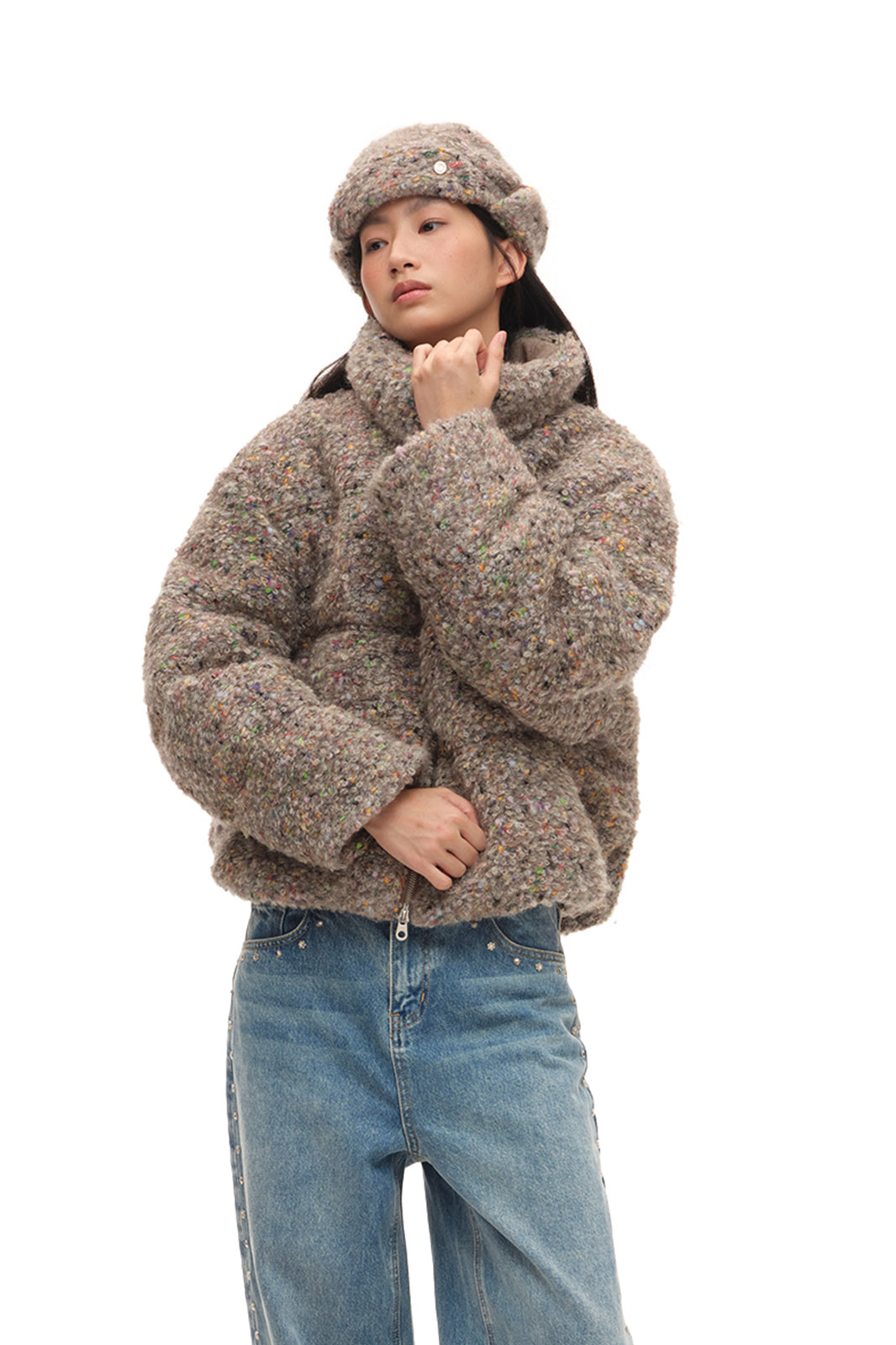 CHICCHICK Colorful Boucle Wool-Blend Down Jacket