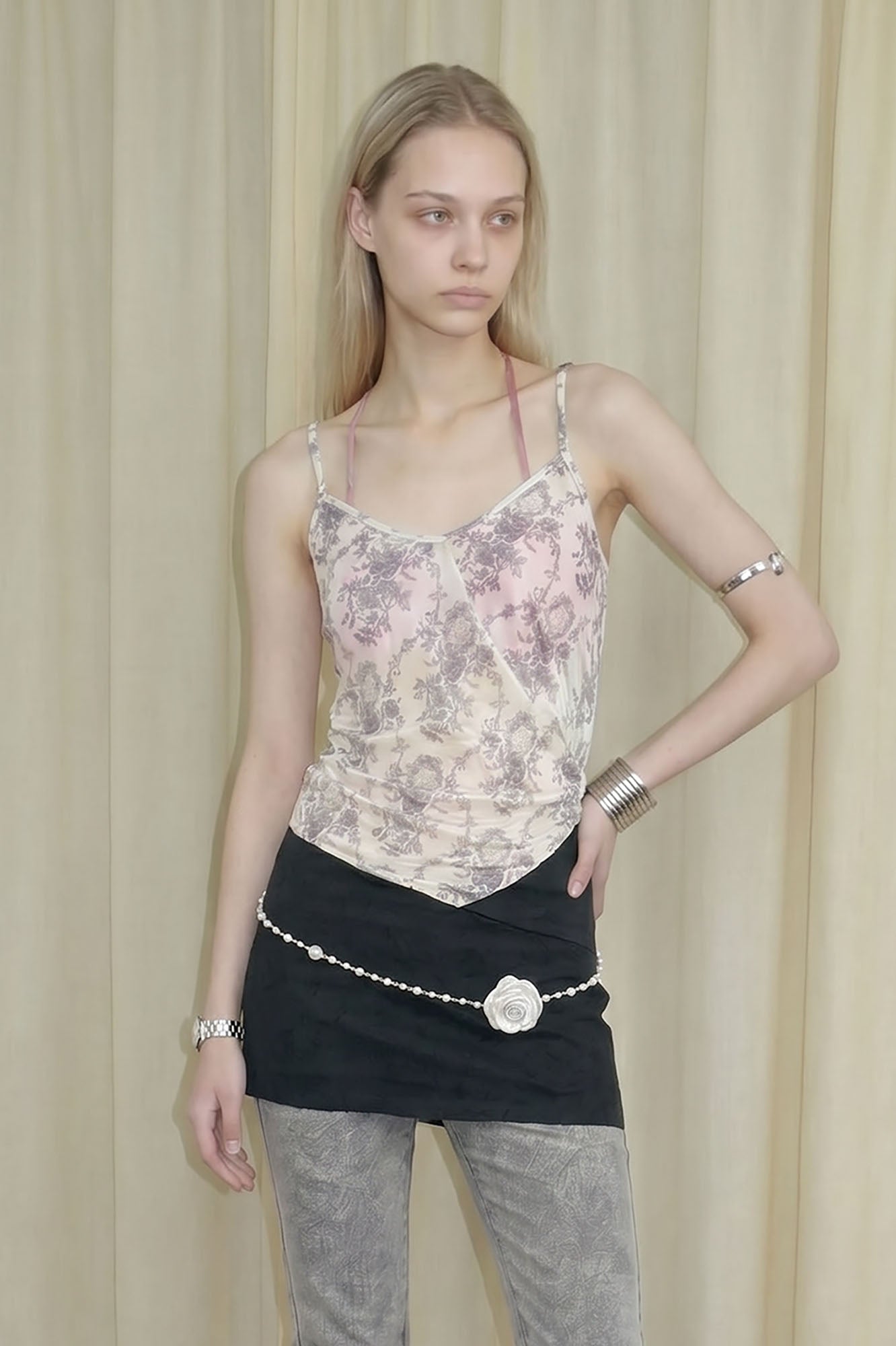 EMOHA Contrast Floral Wrap Cami Mini Dress