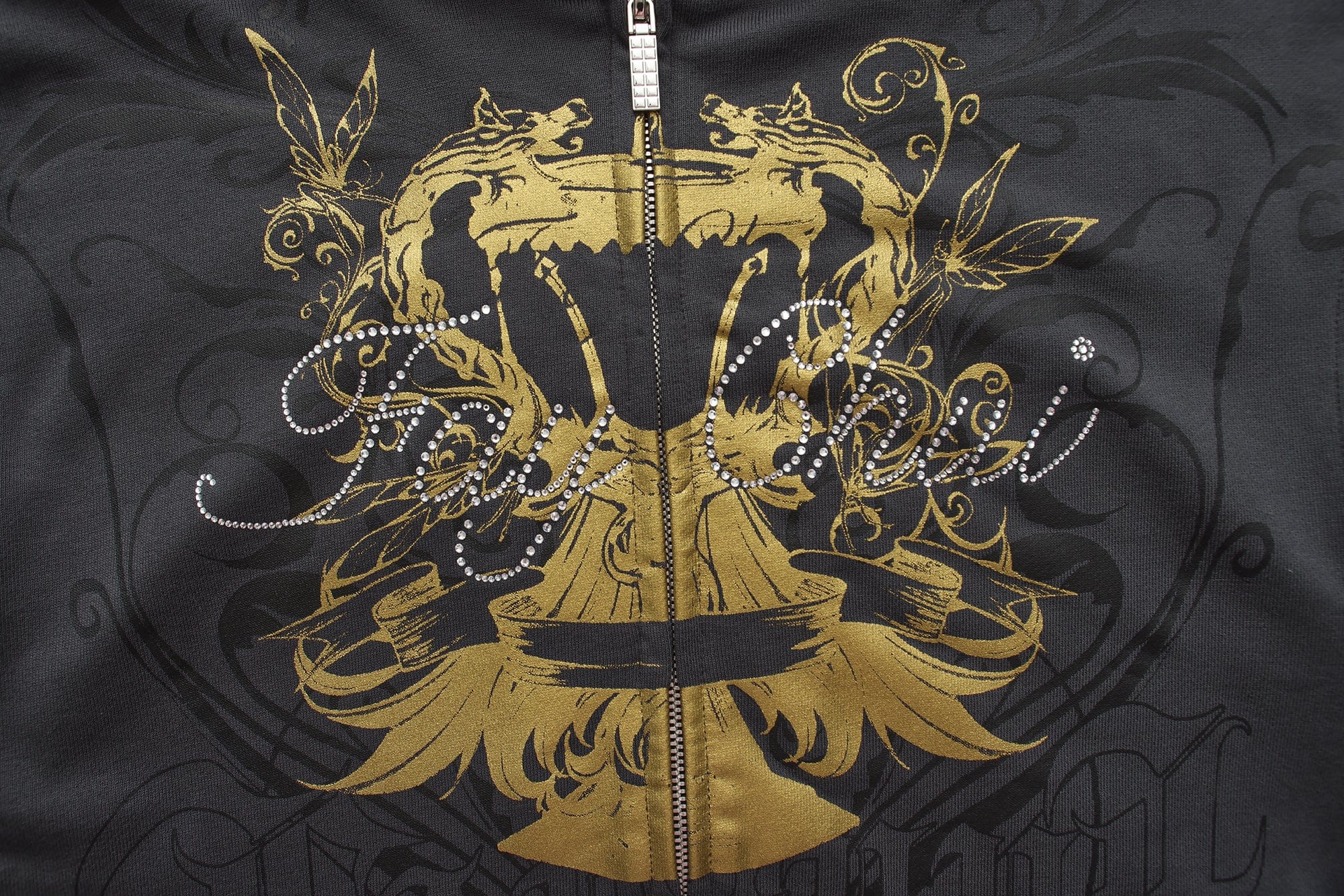 FAYCHUI Baroque Gold Foil Graphic Zip Hoodie