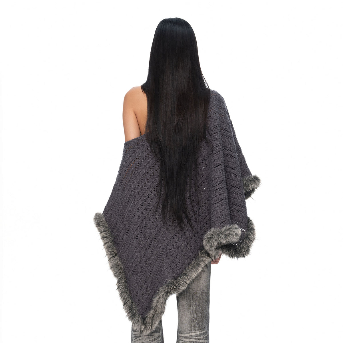 JYOSEI Merino Wool-Blended Cable-Knit Poncho