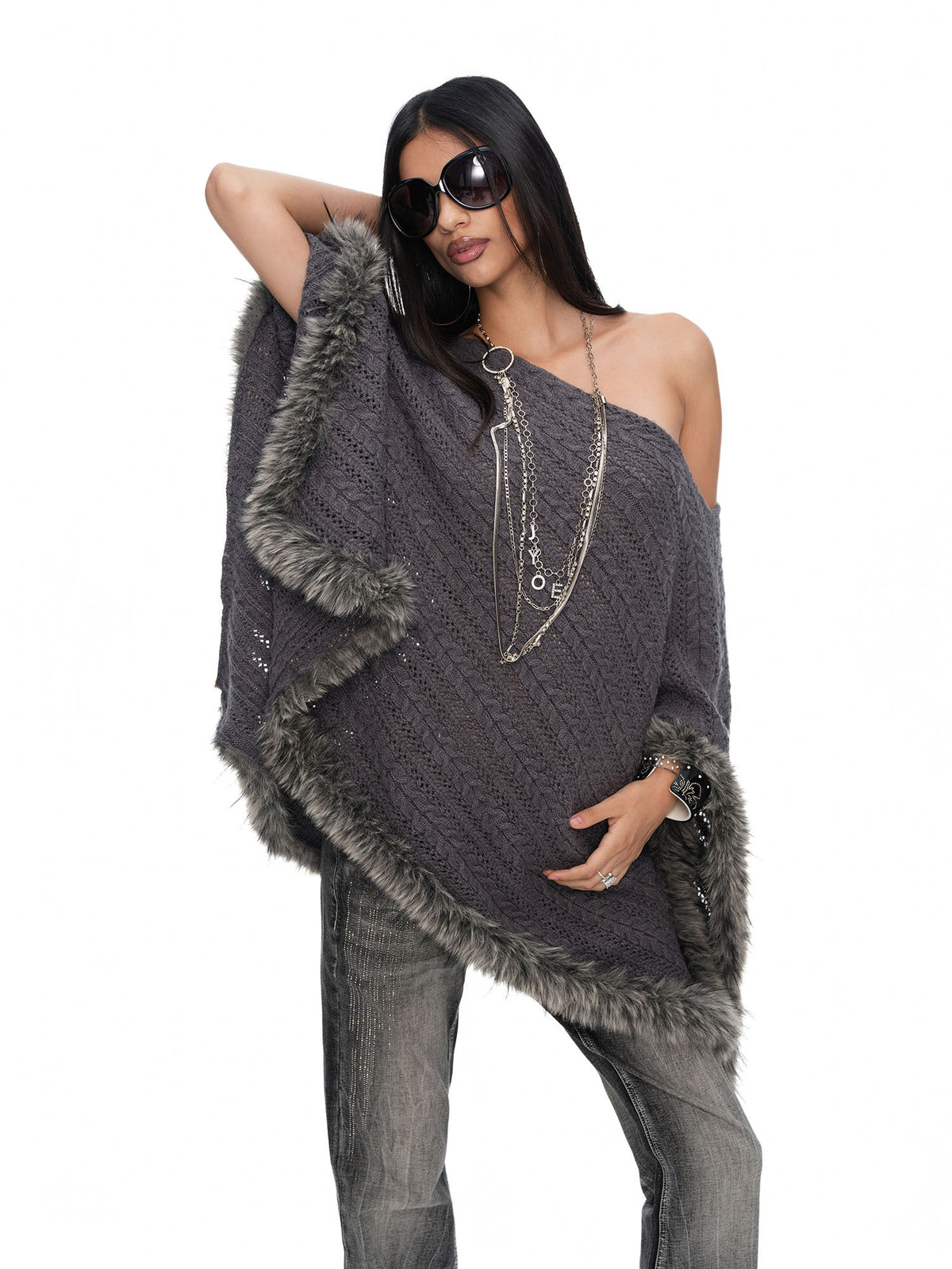 JYOSEI Merino Wool-Blended Cable-Knit Poncho
