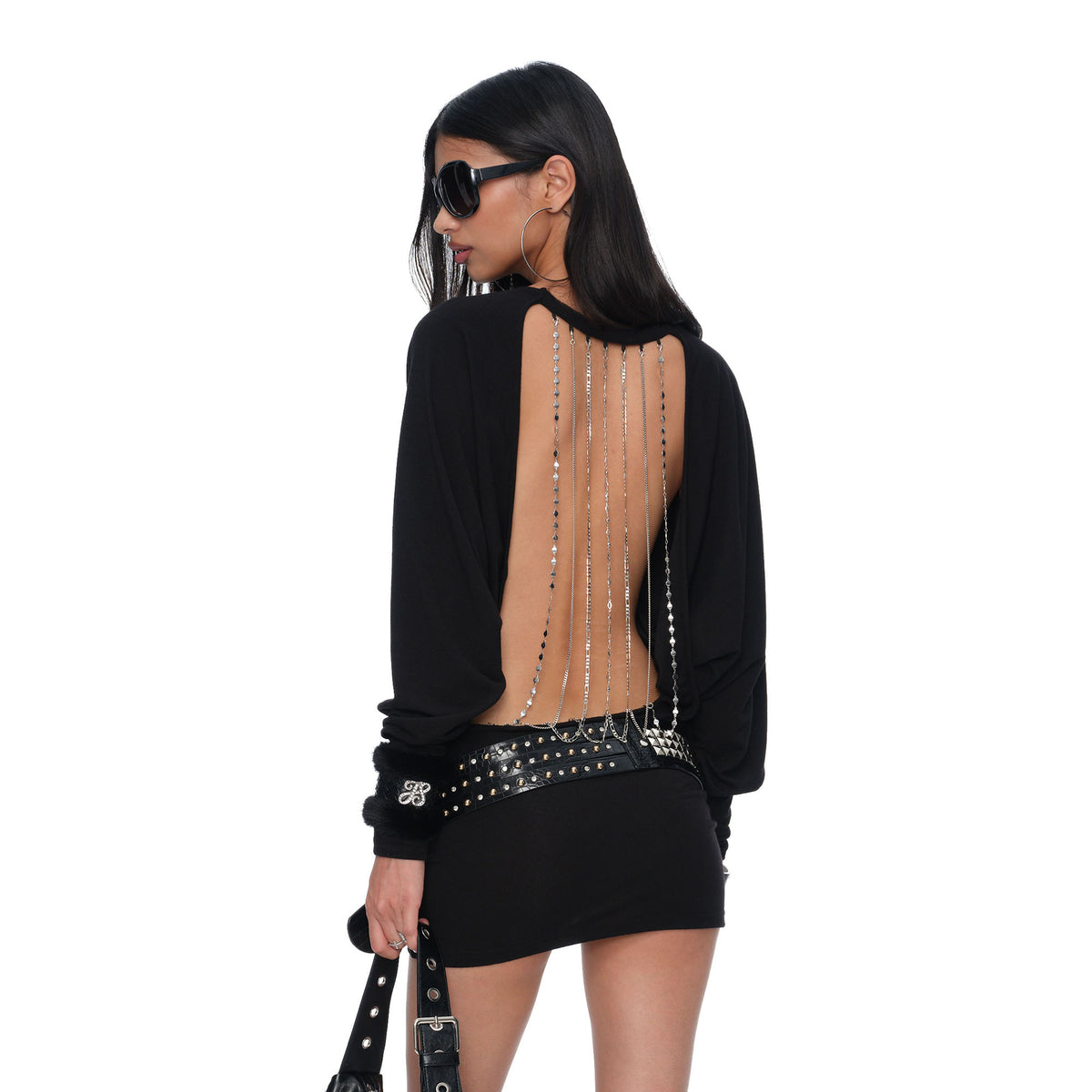 JYOSEI Chain-Embellished Open-Back Bodycon Dress